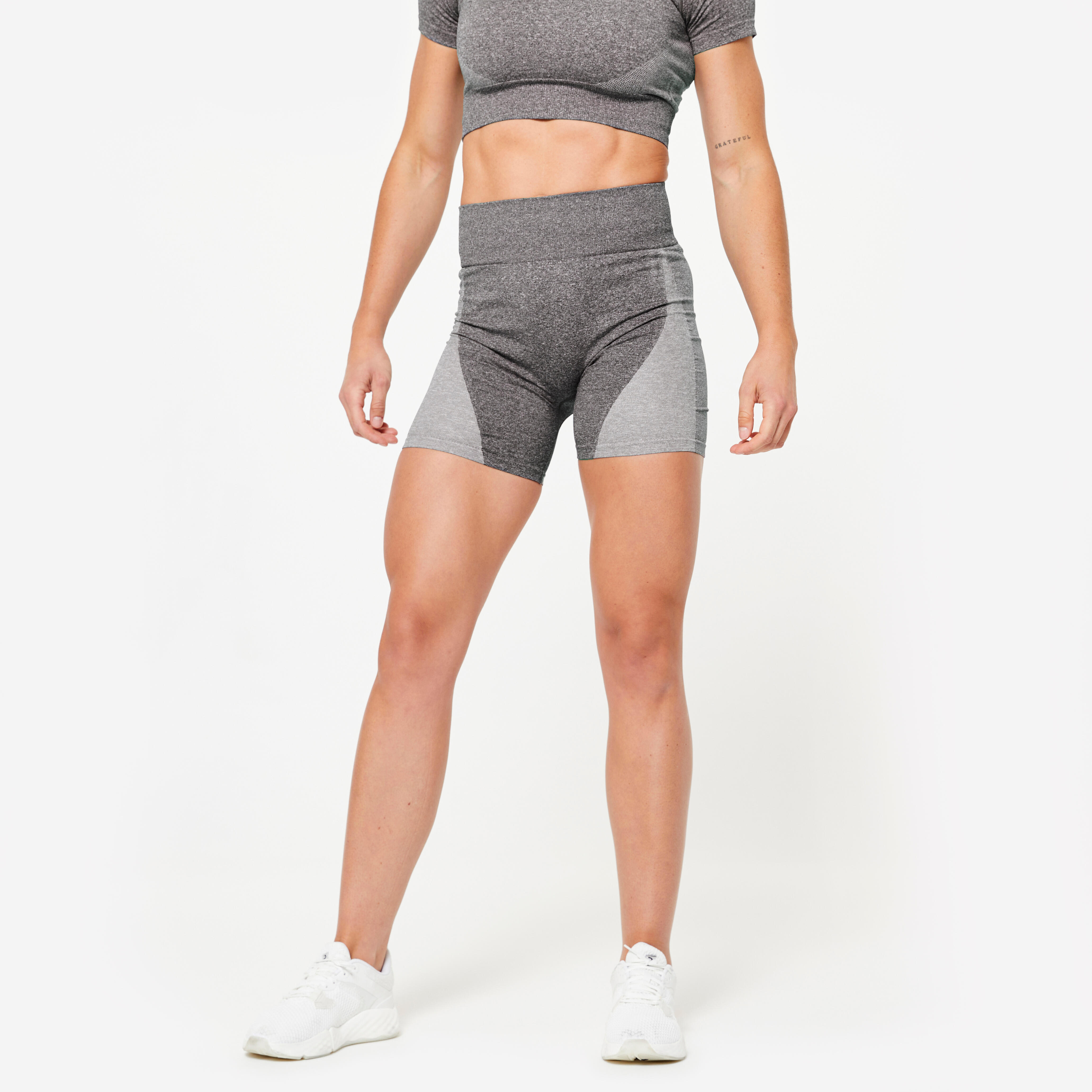 Shorts nahtlos hoher Bund - schwarz