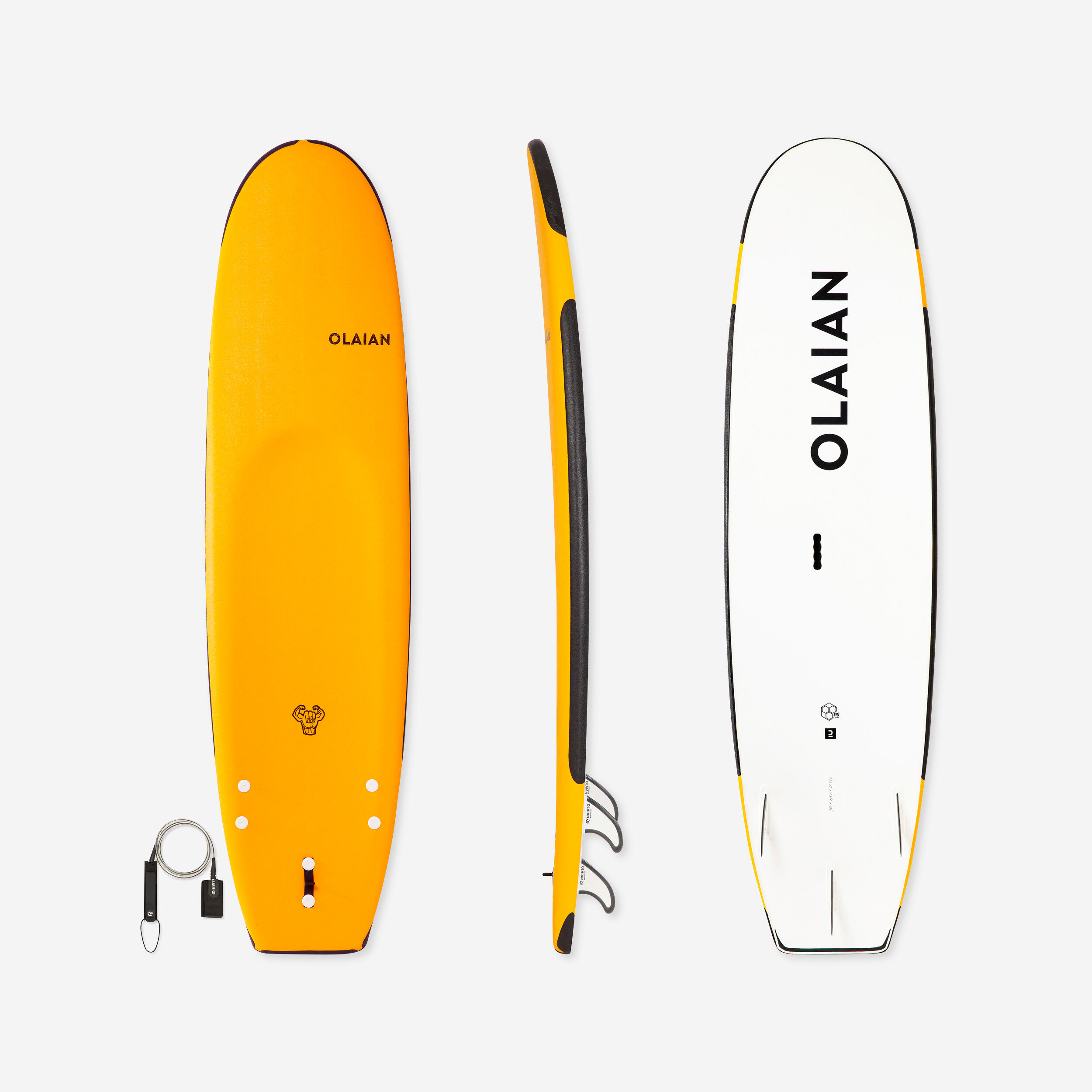 Surfboard 100 Schaumstoff verstärkt 7'5" 84 L mit Leash