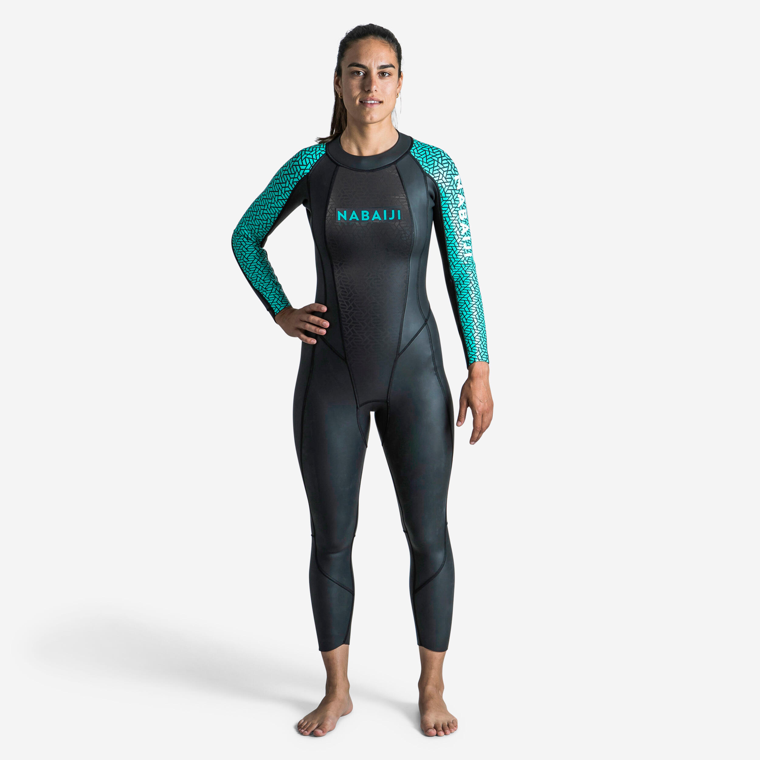 Schwimmanzug Neopren Damen Freiwasserschwimmen - OWS 500 2/2 mm schwarz/türkis