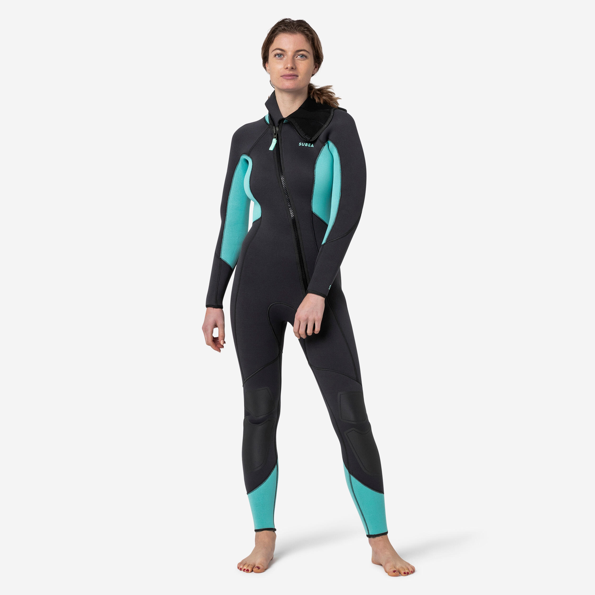 Neoprenanzug mit Kopfhaube Tauchen Damen 500 5 mm grau/ blau