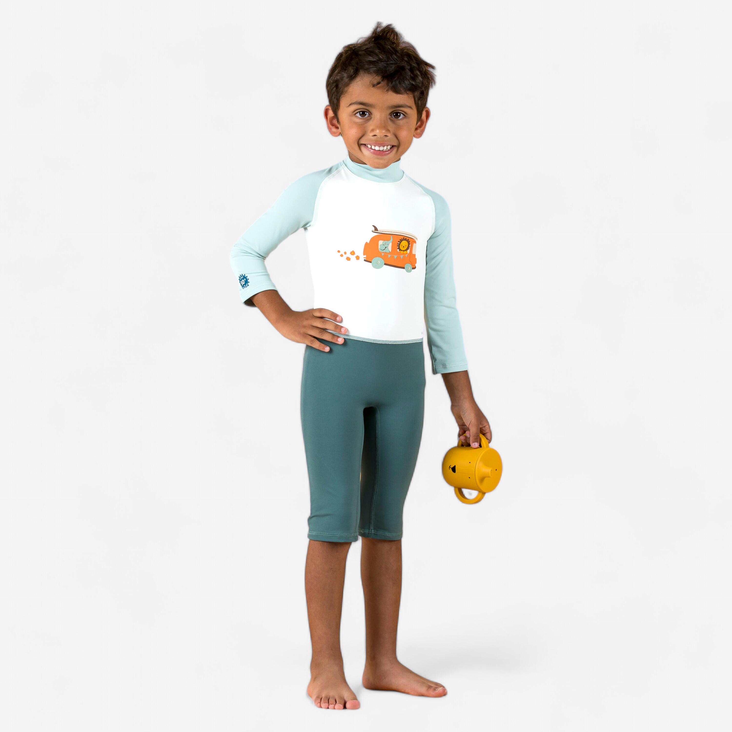 UV-Schwimmanzug langarm Baby/Kinder -  blau Print