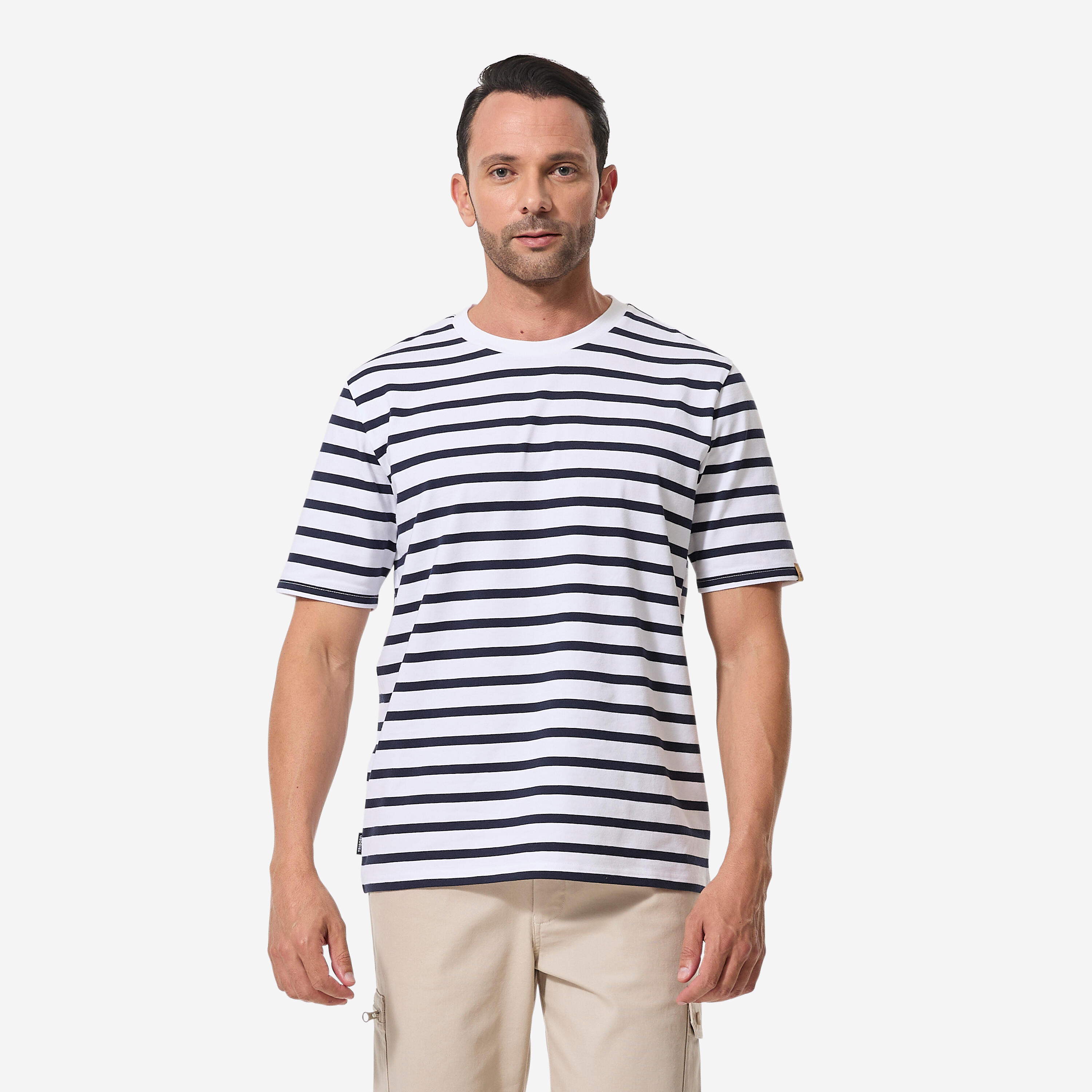 Segelshirt kurzarm Herren 100 weiß/blau gestreift