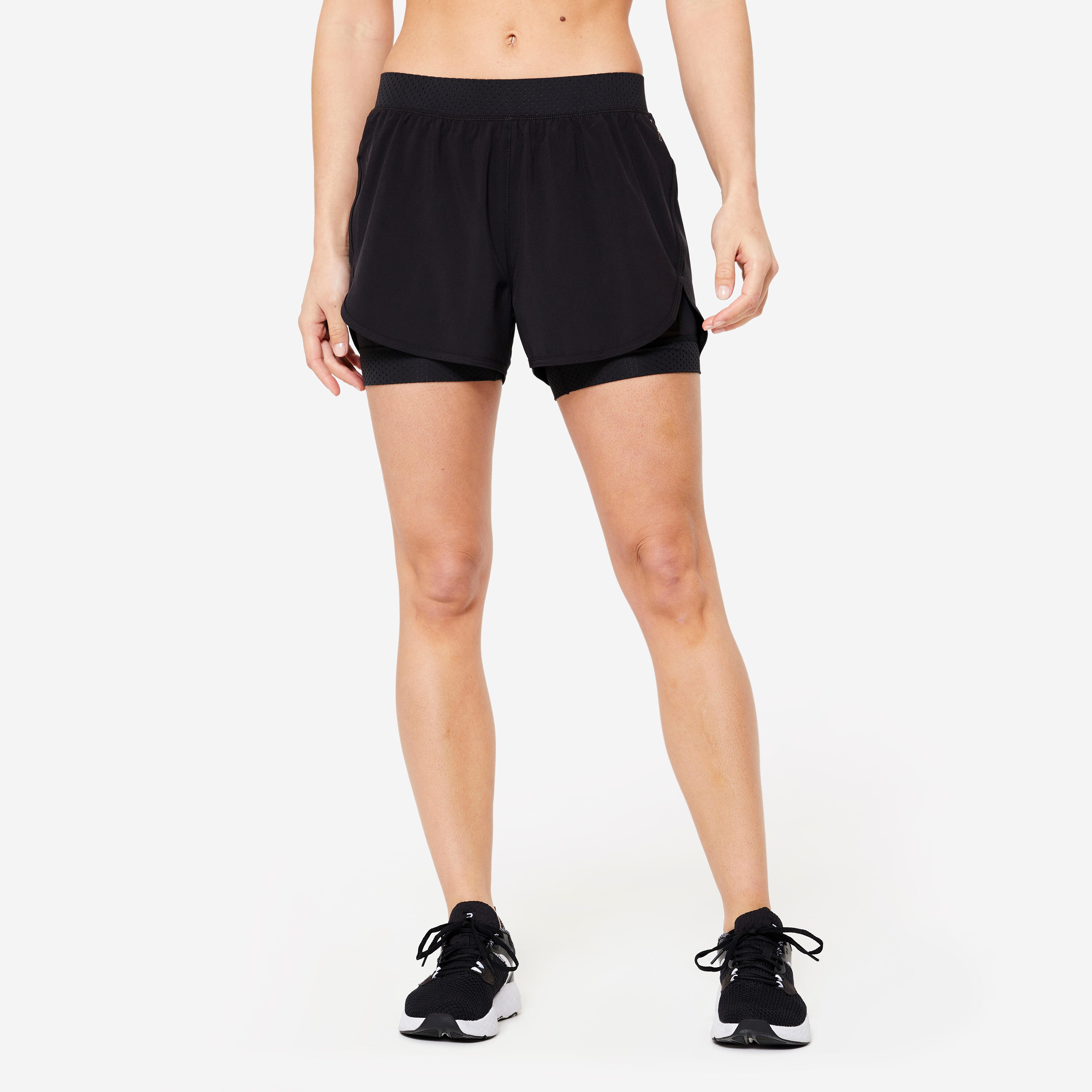 Shorts Damen zweilagig - schwarz