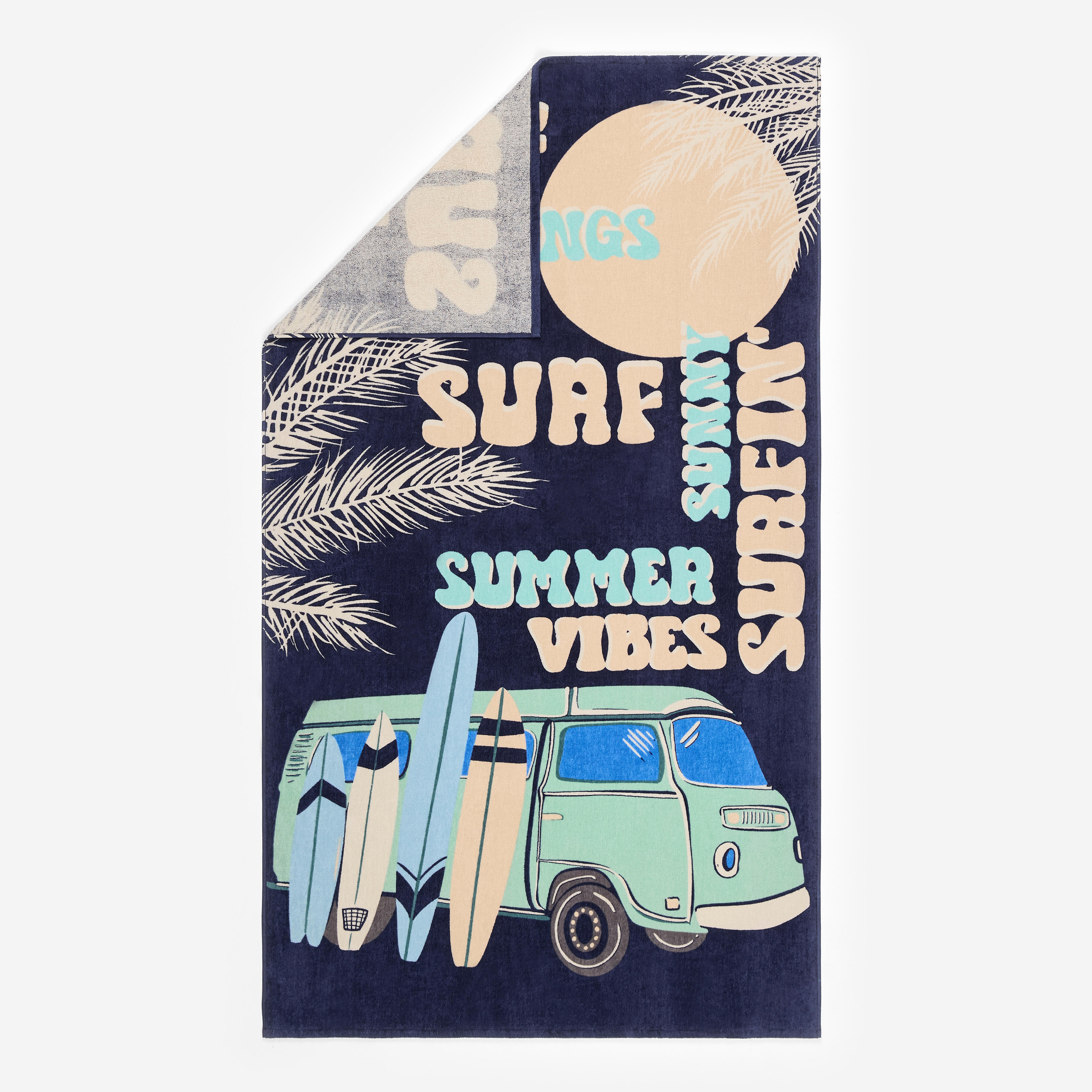 Handtuch Strand L 145 × 85 cm - bedruckt Vibes dunkelblau