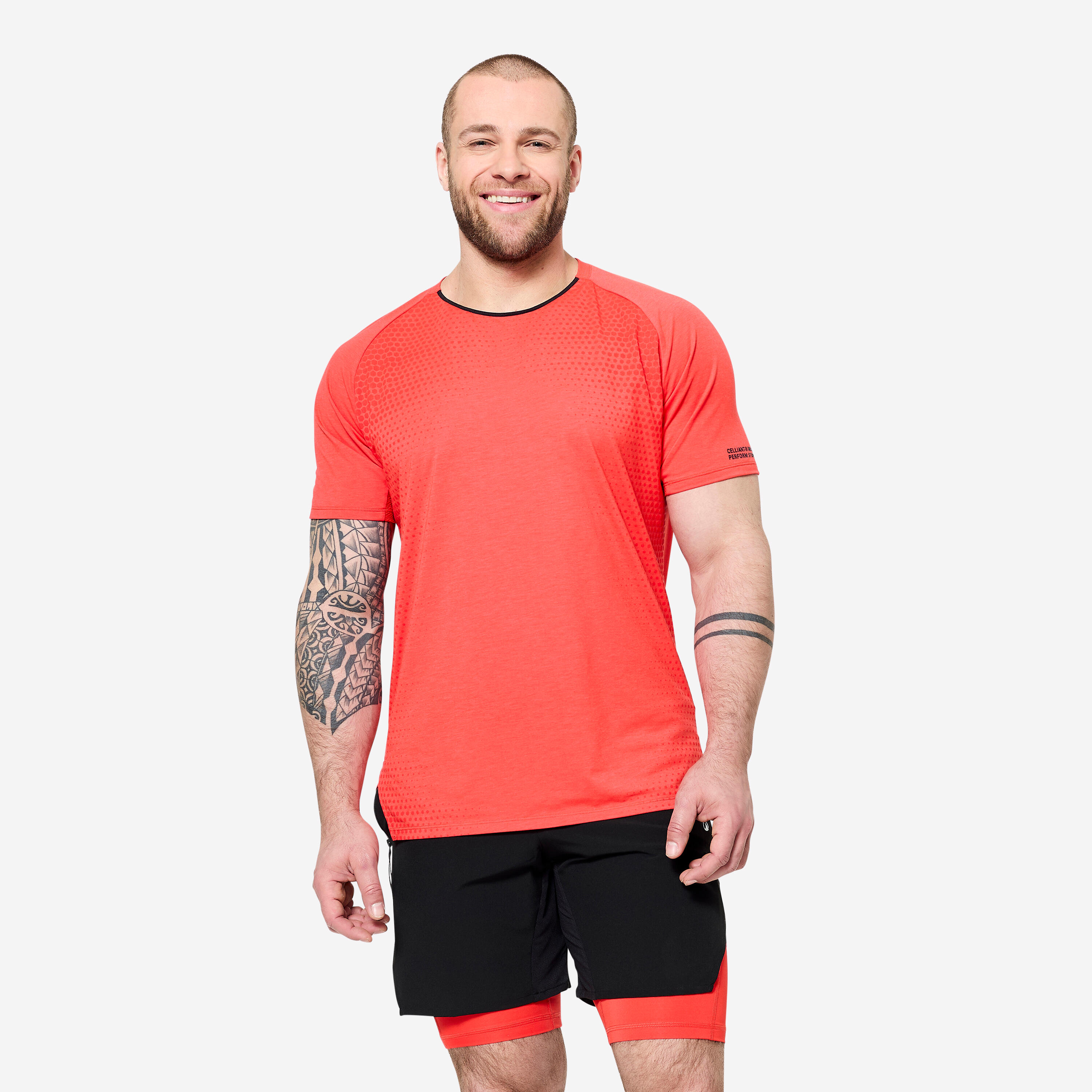 T-Shirt Herren Crosstraining Performance Celliant - orange/schwarz