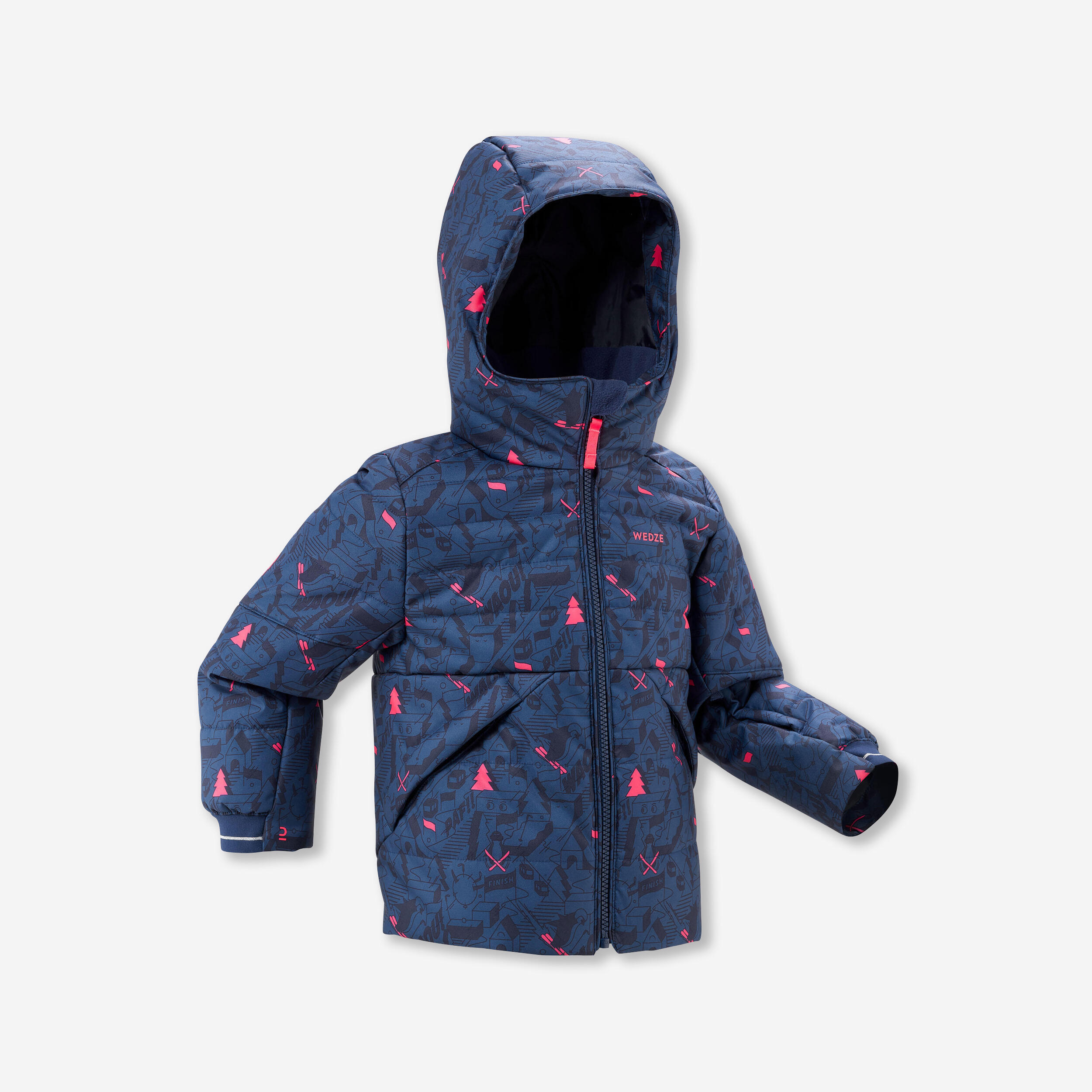 Skijacke Daunenjacke Kinder sehr warm wasserdicht - 100 Grafik blau/rosa
