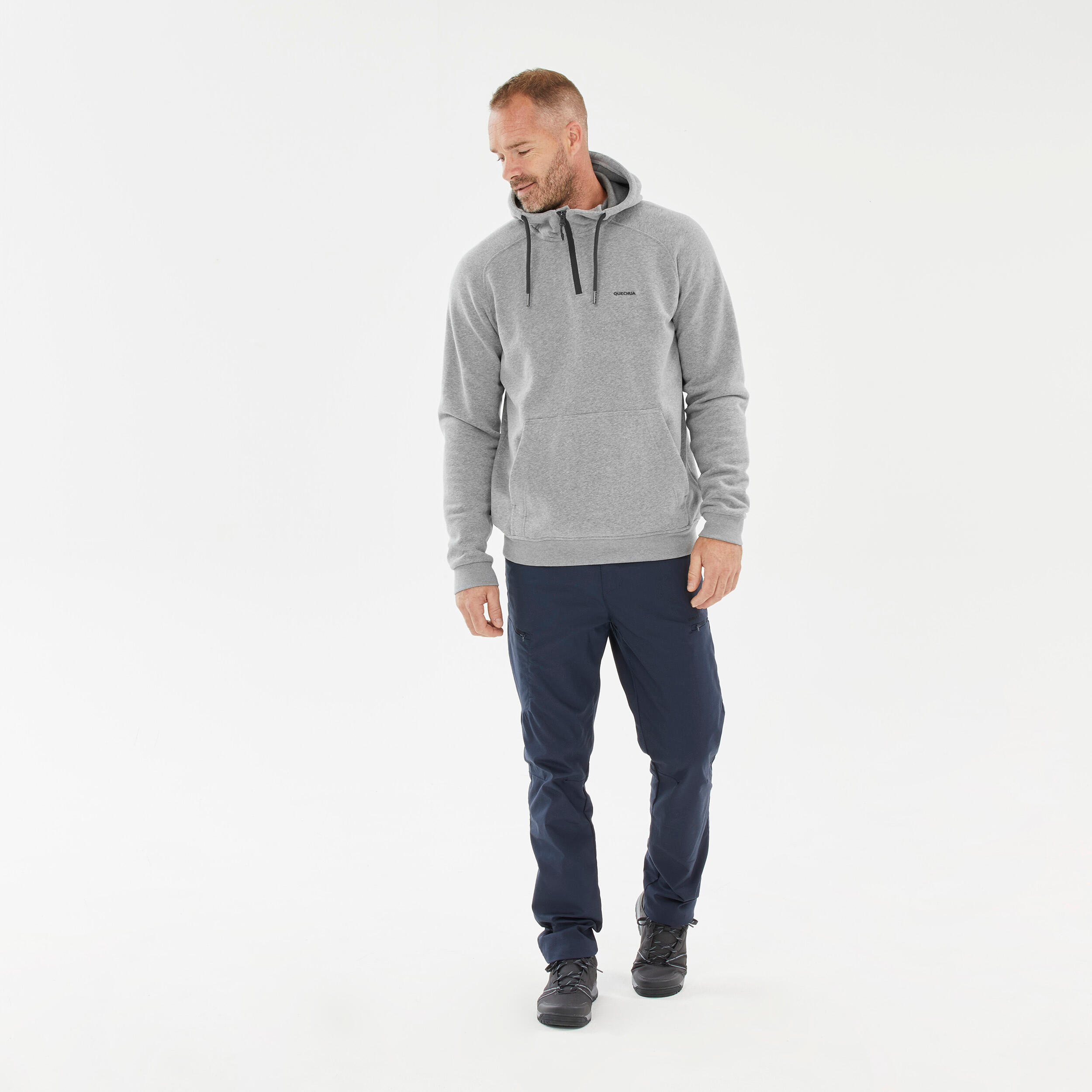 Sweatshirt Herren Wandern mit Kapuze und kurzem Reißverschluss- NH150 grau