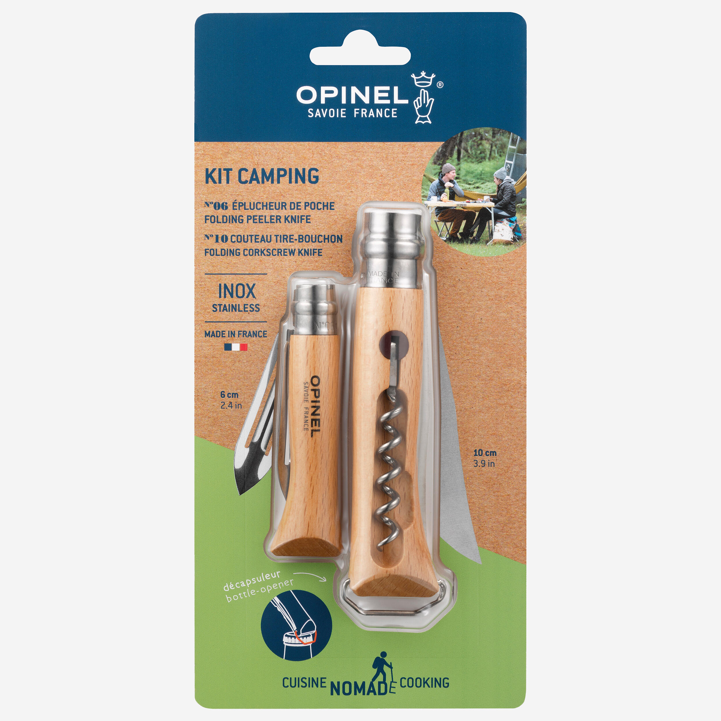 Camping-Set Opinel mit Messer Nr.10, Schäler und Korkenzieher