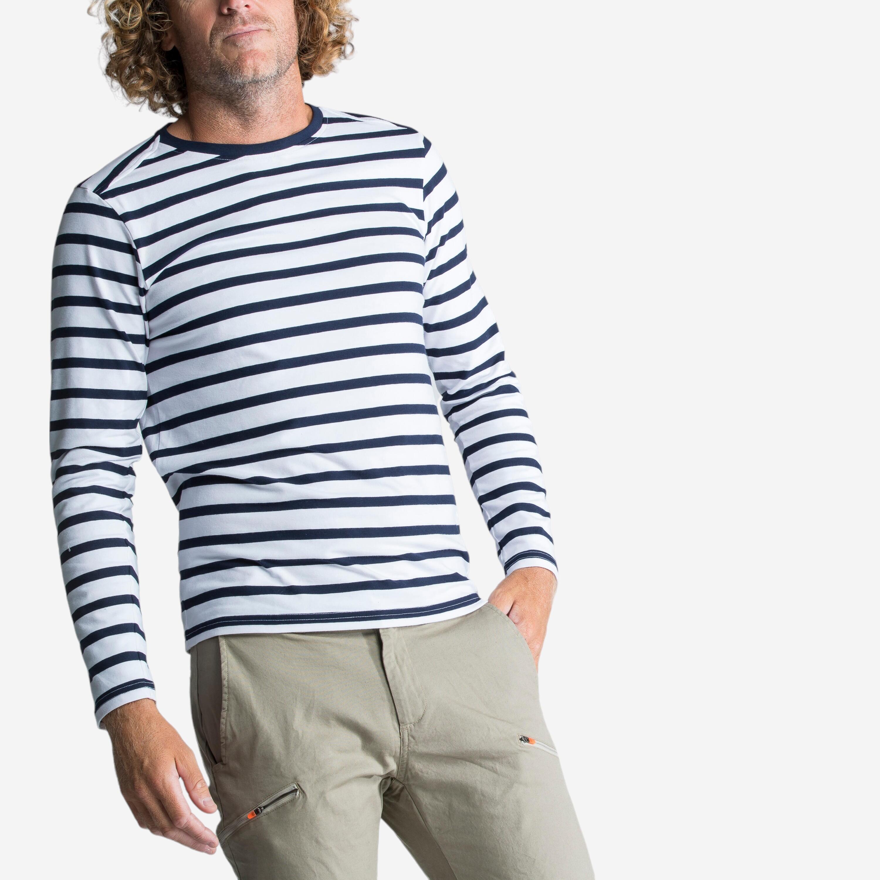 Segelshirt Herren langarm 100 weiss/blau