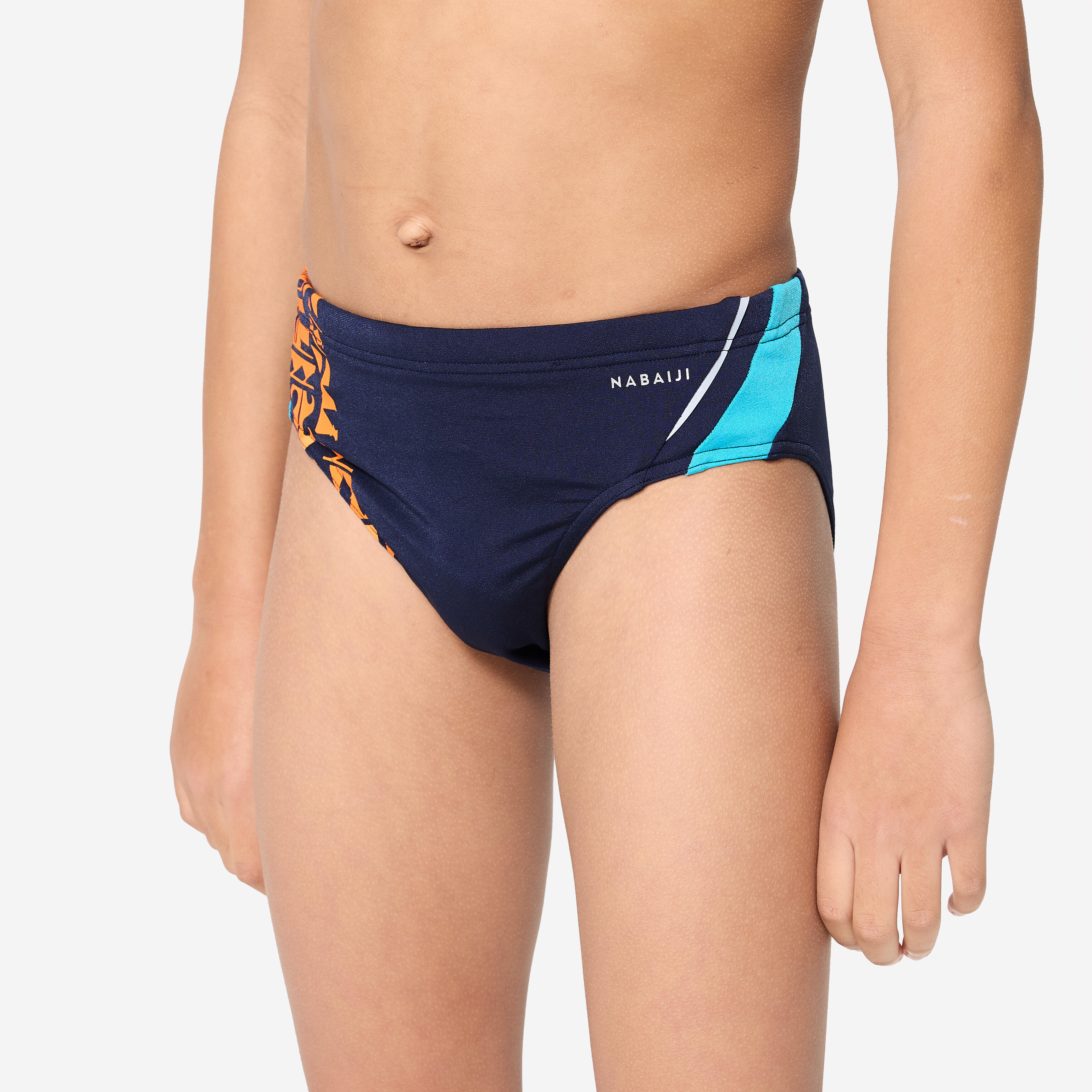 Badehose Slip Jungen - 900 Yoke blau/orange