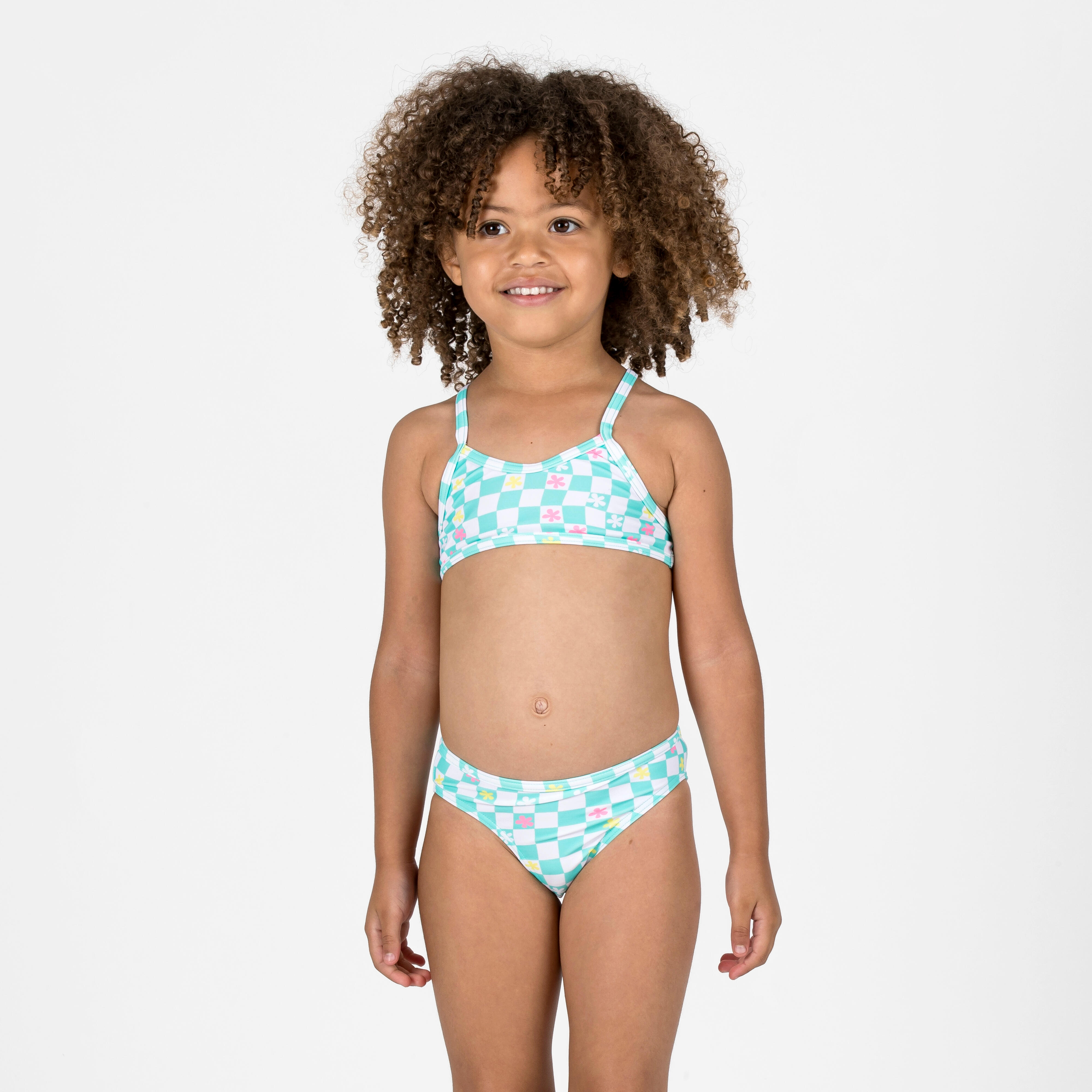 Bikini-Set Surfen Mädchen gekreuzte Träger Boni grün/weiß