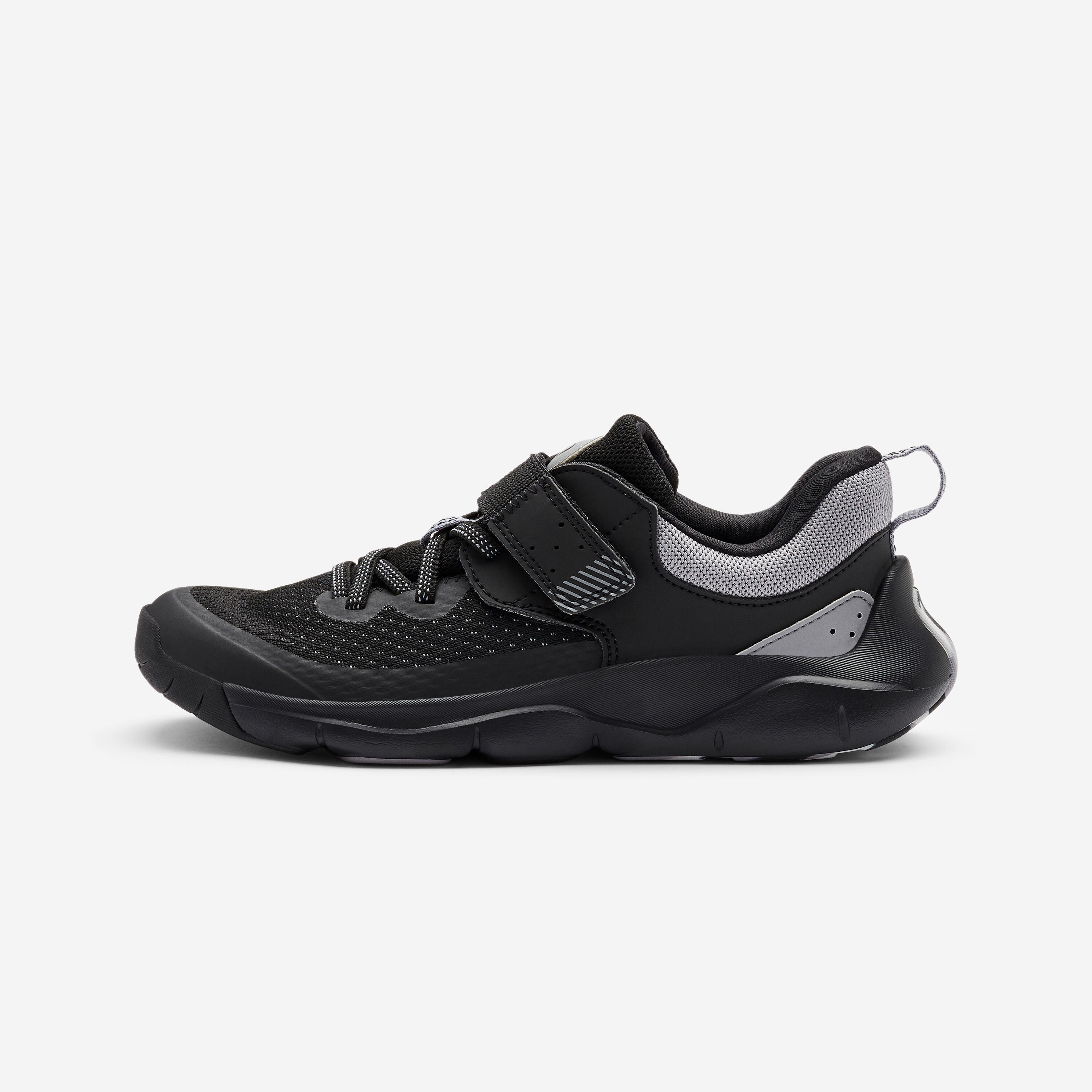 Fitnessschuhe Sneaker Klett elastische Schnürsenkel - Playful Fast schwarz/grau