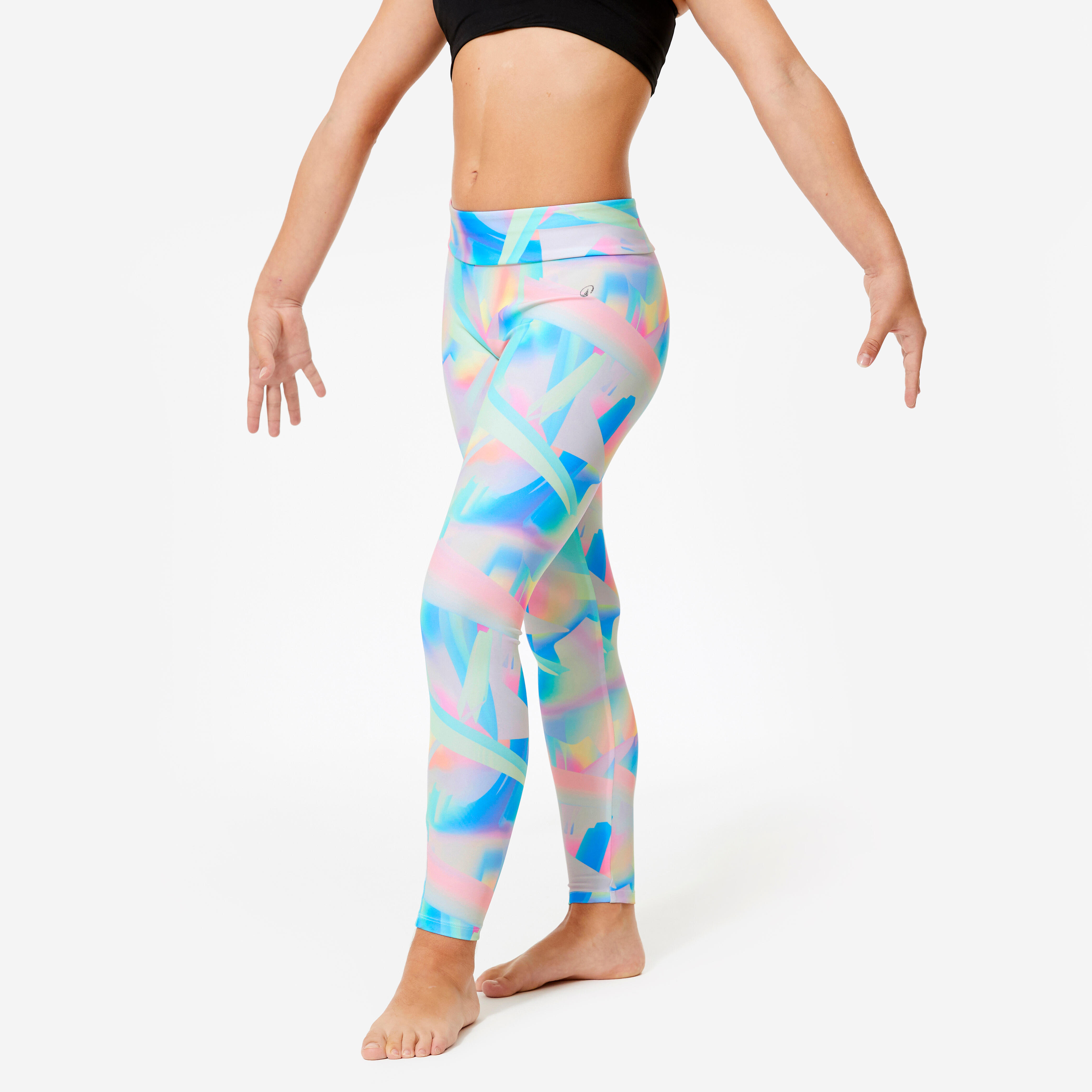 Gymnastikhose Mädchen hohe Taille - mehrfarbig Print