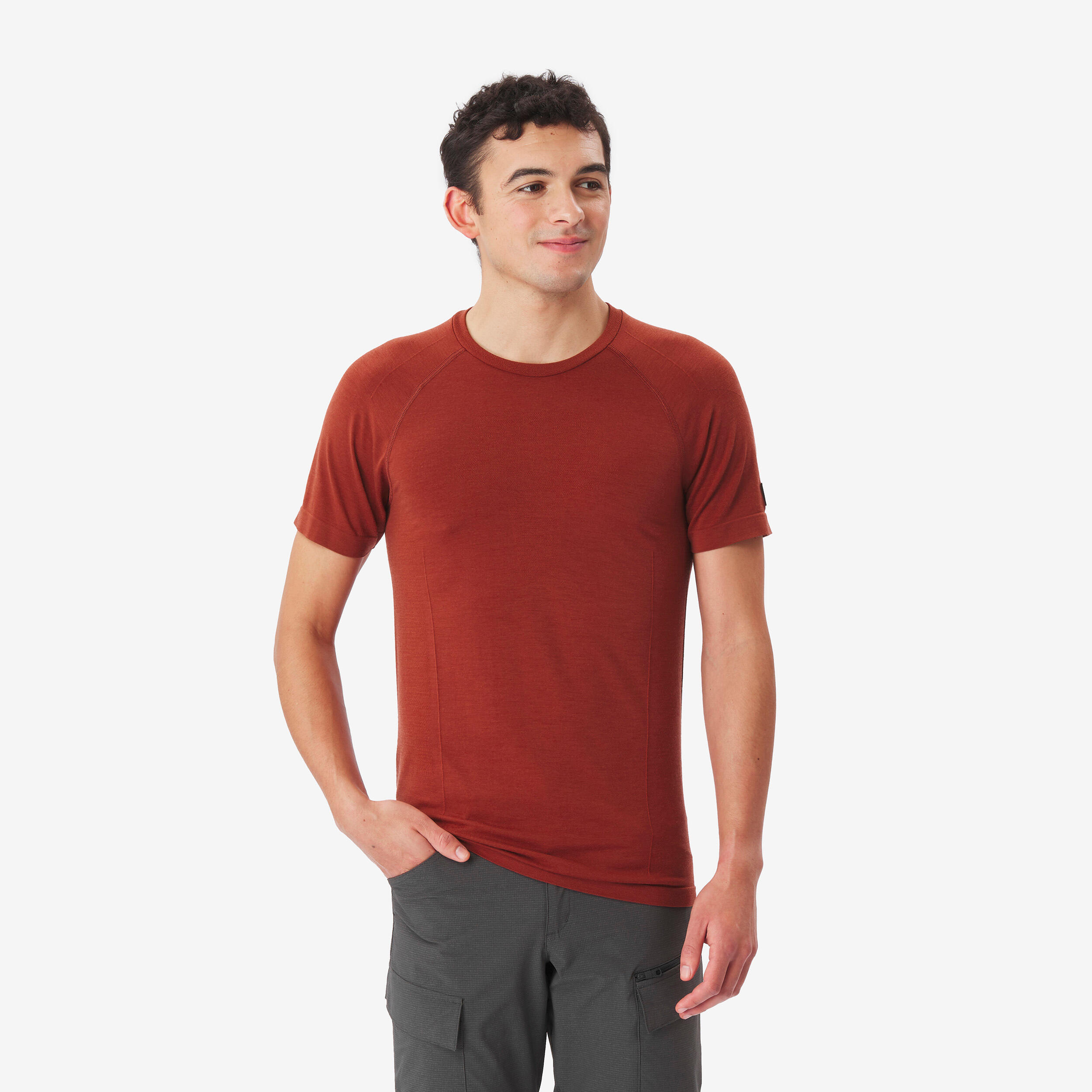 Merinoshirt Herren kurzarm Trekking - Merino Seamless braun