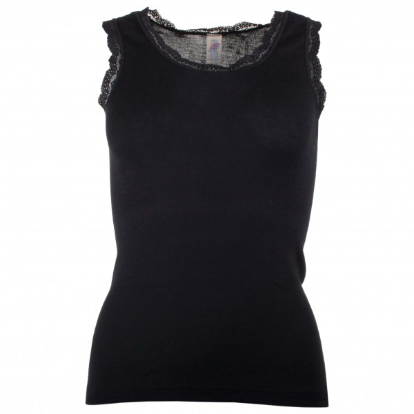 Engel - Women's Achselshirt mit Spitze - Merinounterwäsche Gr 34/36 schwarz