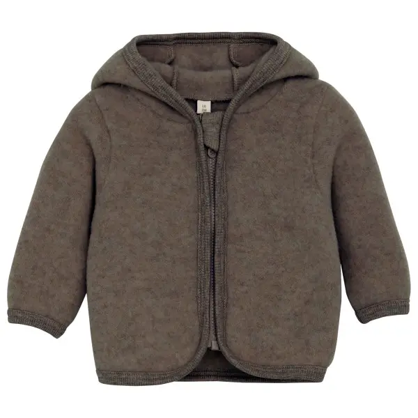 Huttelihut - Baby's Jacket Bear Ears Wool Fleece - Merinojacke Gr 56 braun