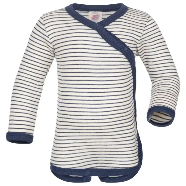 Engel - Kid's Baby-Wickelbody Langarm - Merinounterwäsche Gr 74/80 grau/weiß