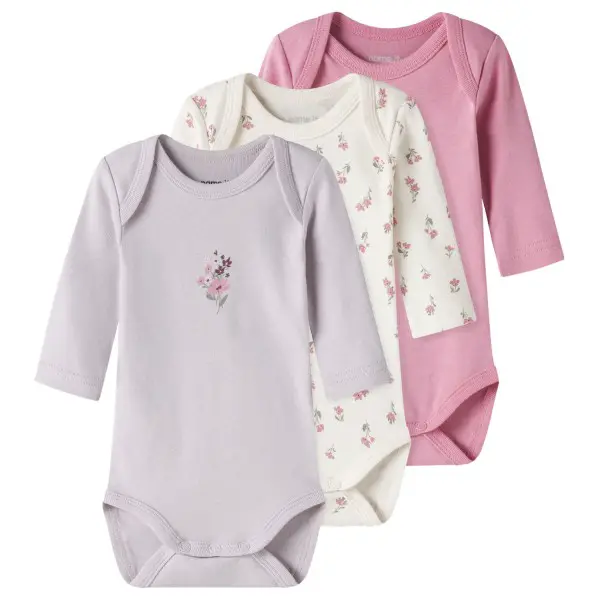 Name it - Kid's NBFBody L/S Flower 3-Pack - Alltagsunterwäsche Gr 50 grau