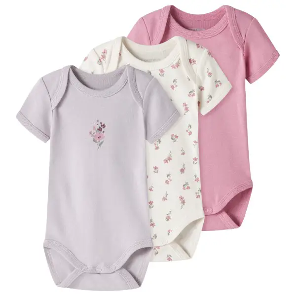 Name it - Kid's NBFBody S/S Flower 3-Pack - Alltagsunterwäsche Gr 50 grau