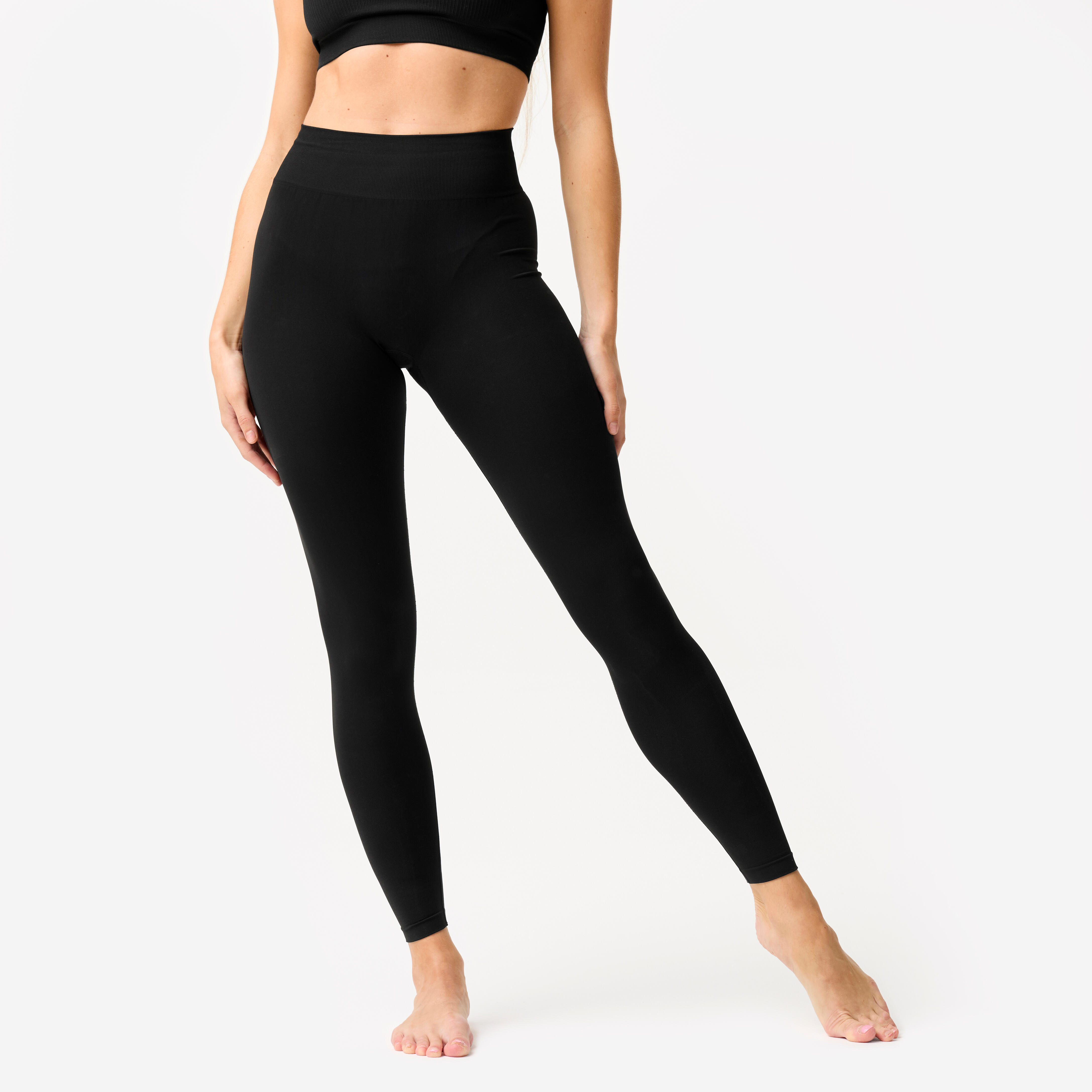 Tanz-Leggings Damen flacher hoher Taillenbund - schwarz