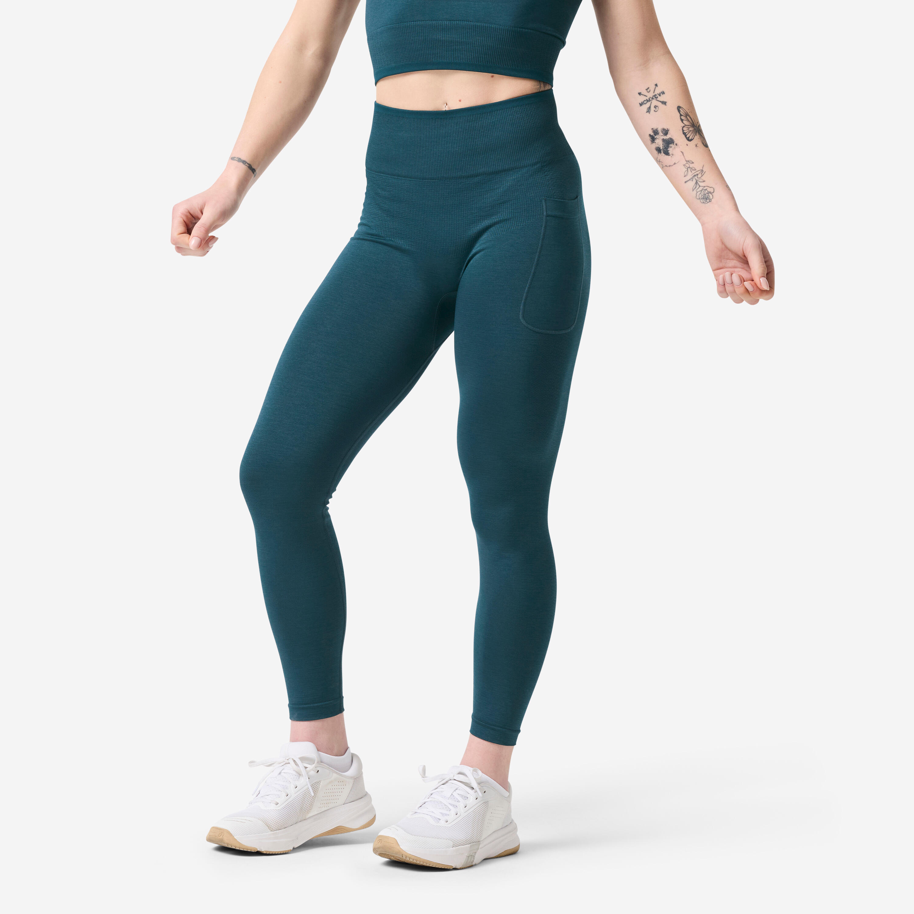 Leggings Damen Krafttraining nahtlos - petrol