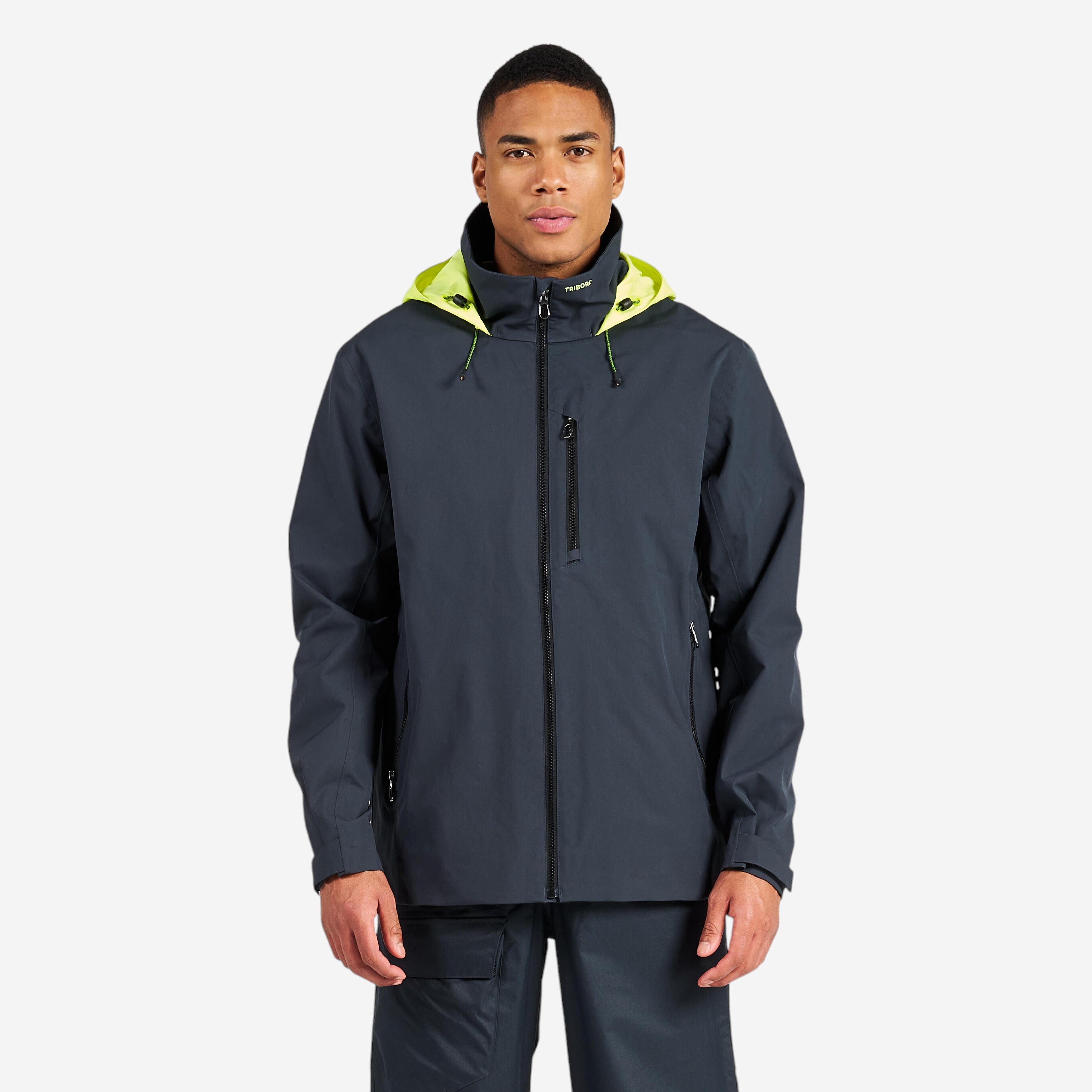 Segeljacke Herren wasserdicht winddicht 500 grau/gelb