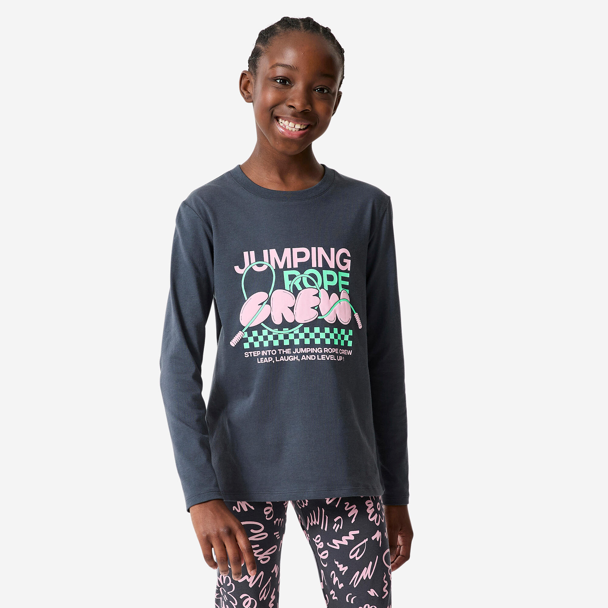 Langarmshirt Mädchen Baumwolle - grau/bedruckt