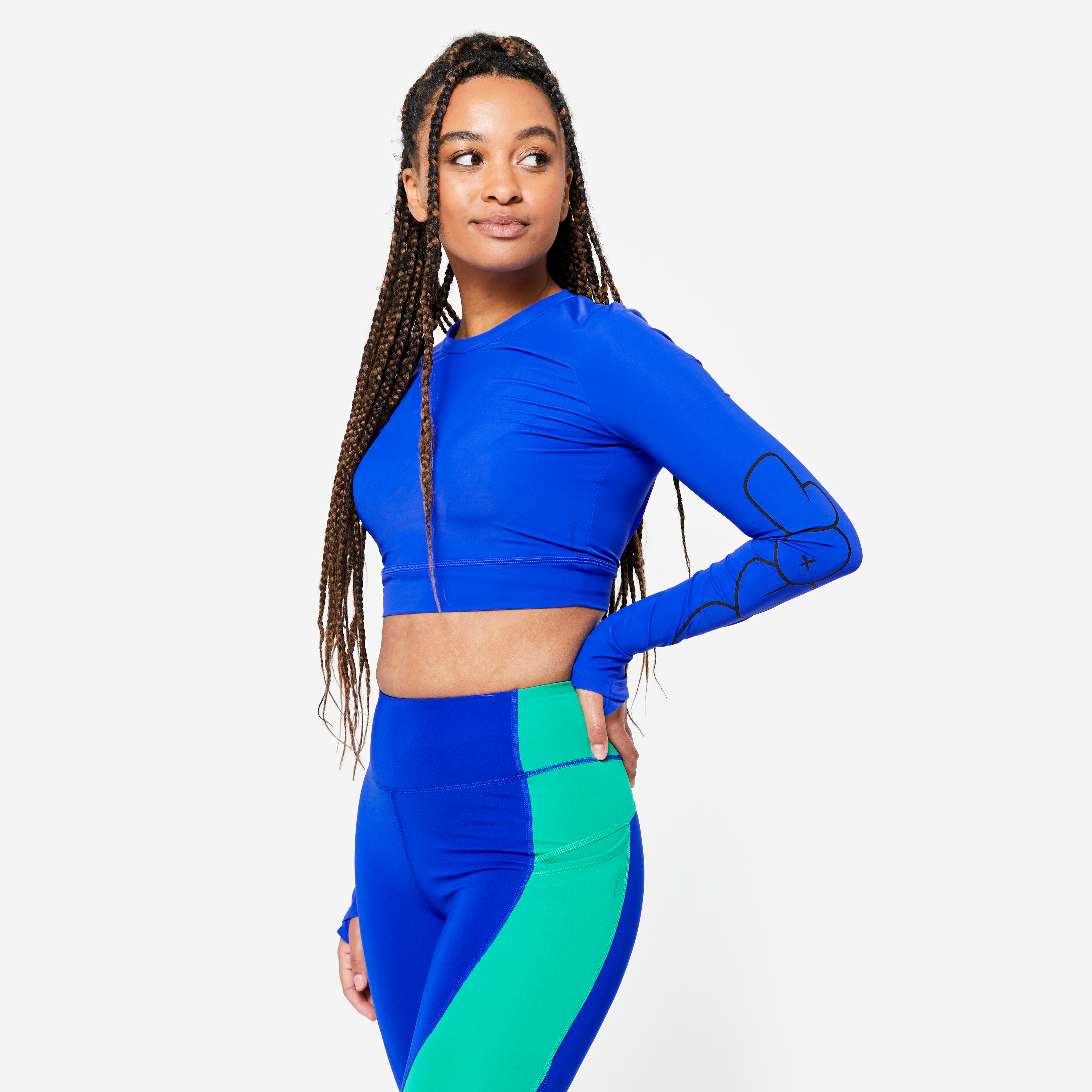 Crop Top Damen mit langen Ärmeln - blau bedruckt