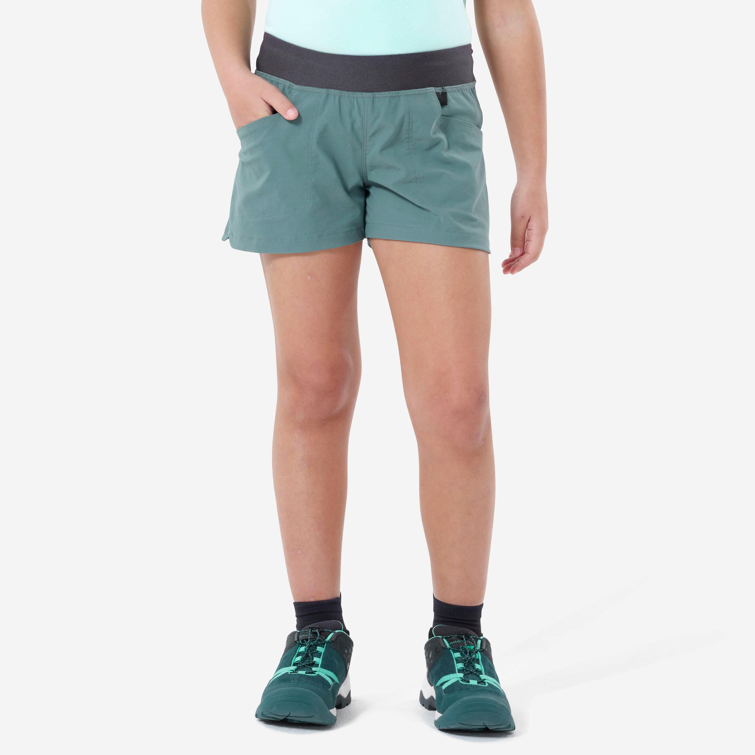 Wandershorts Kinder Gr. 122–170 - MH500 grün/grau