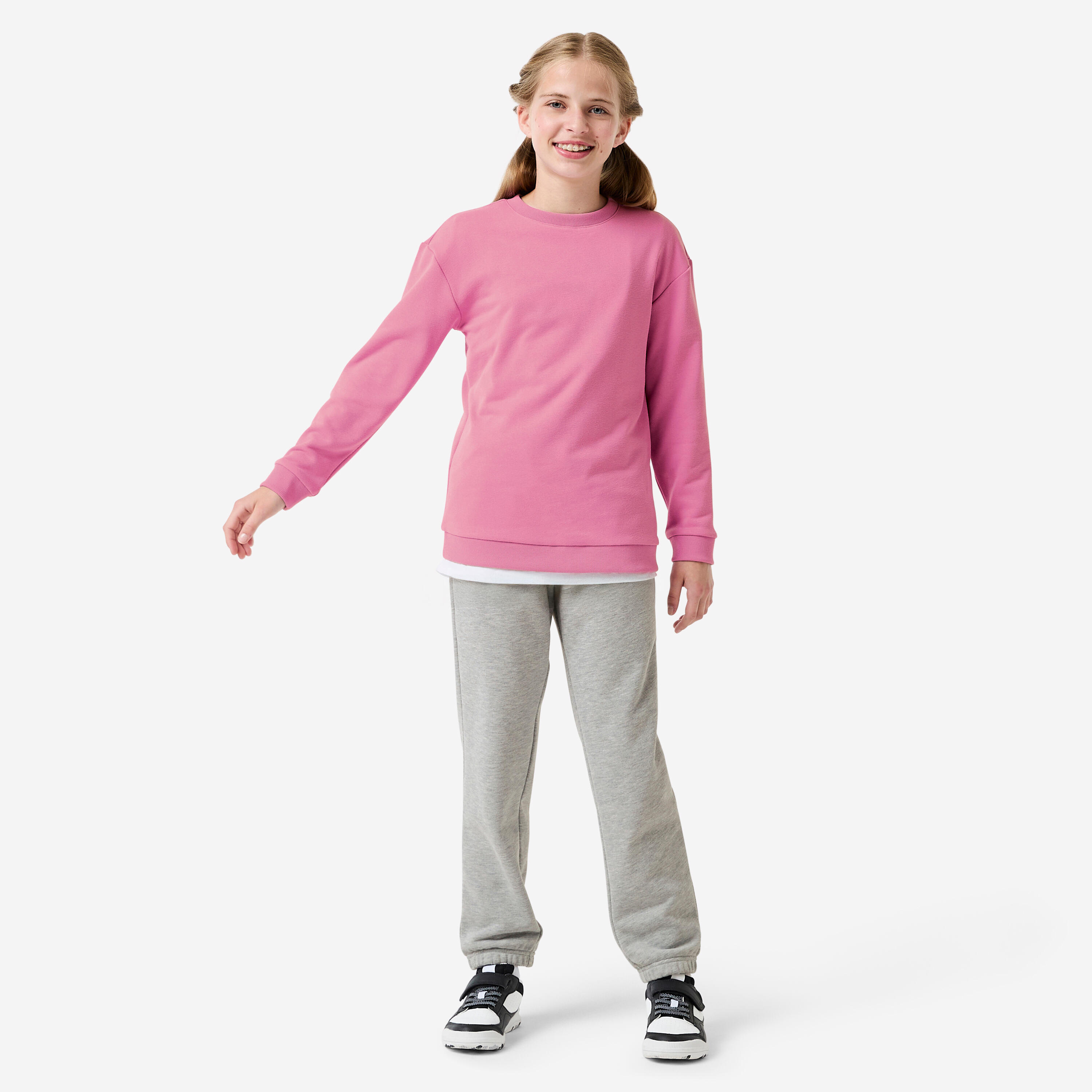 Trainingsanzug Mädchen French Terry atmungsaktiv - rosa/grau