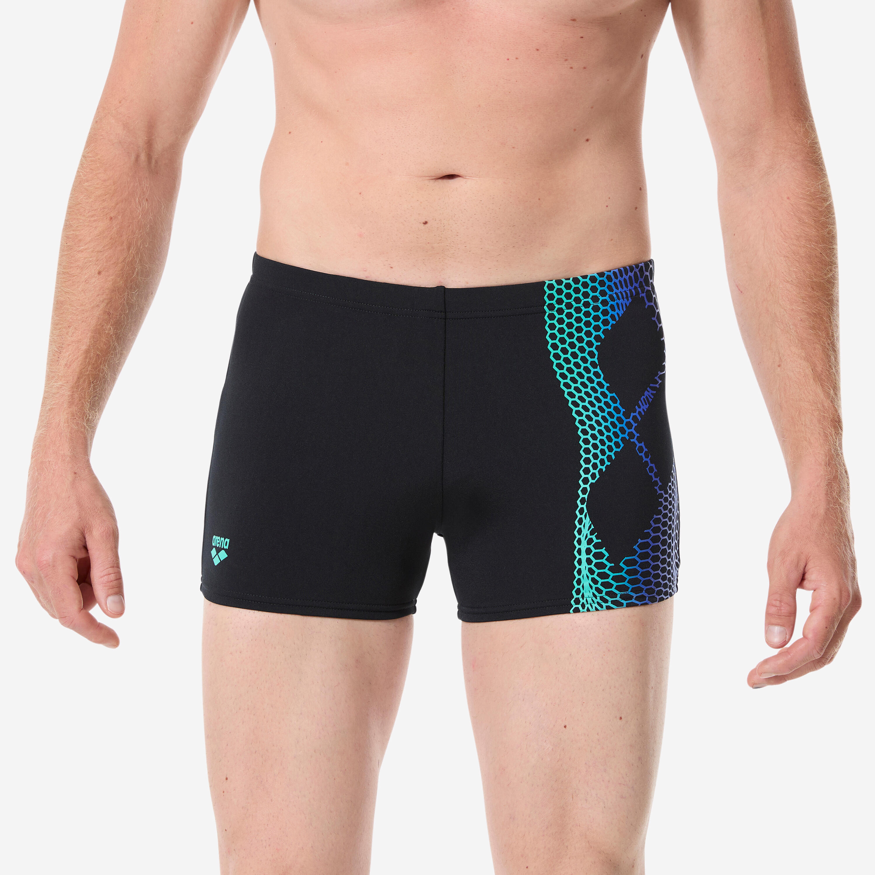 Badehose Boxer Herren Arena - schwarz/türkis