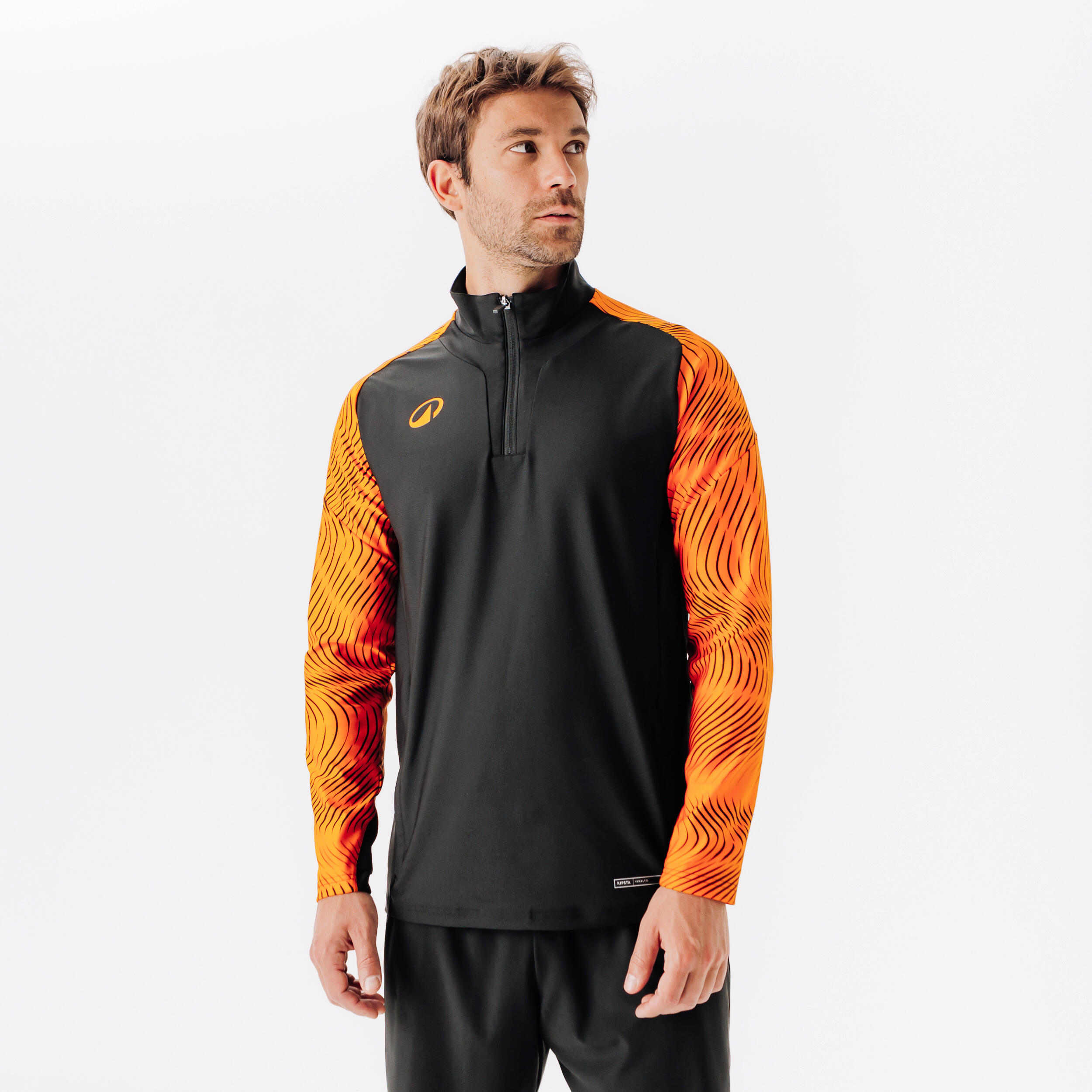 Damen/Herren Fußball Sweatshirt 1/2 Zip - Viralto Wavy Club schwarz/orange