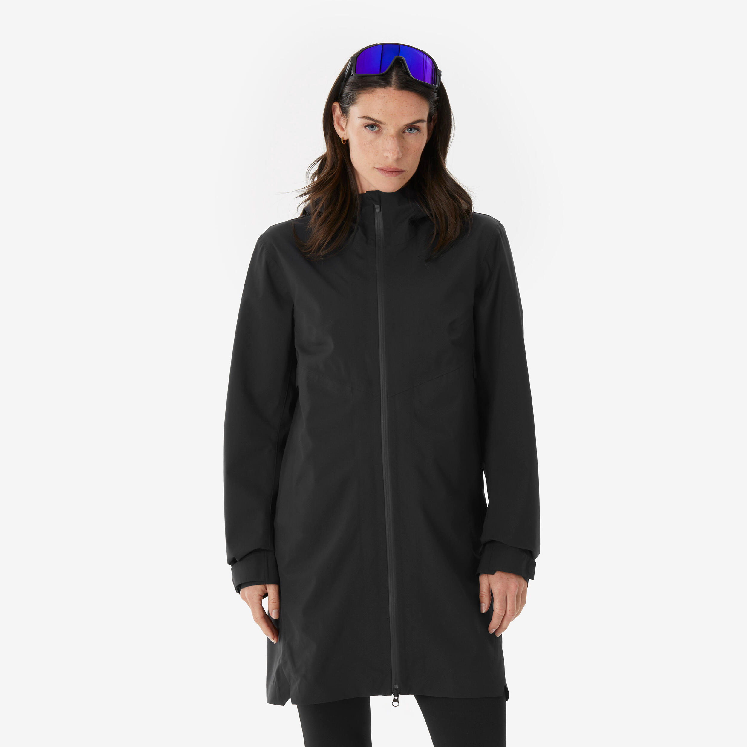 Wanderjacke Damen lang leicht wasserdicht - MH100 schwarz