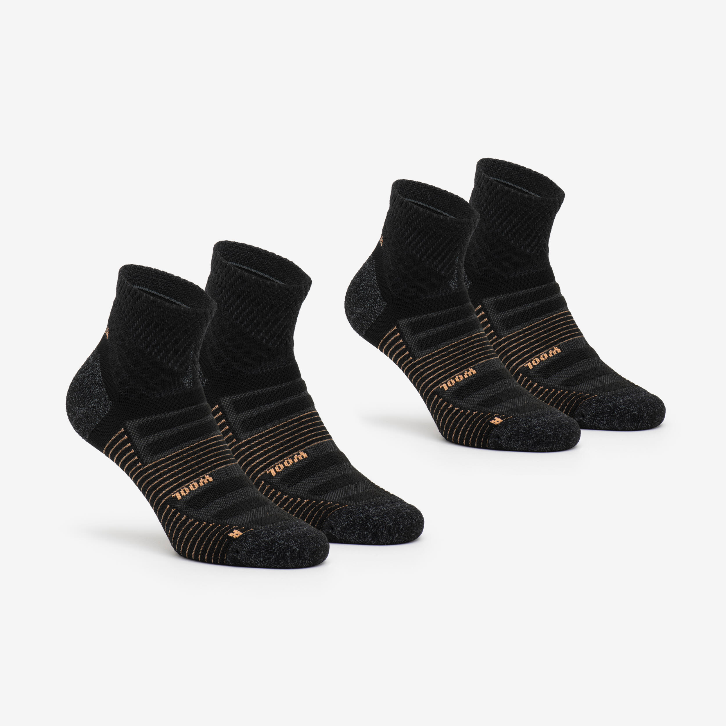 Wandersocken Damen/Herren halbhoch Wolle 2er-Pack - Hike 900 schwarz