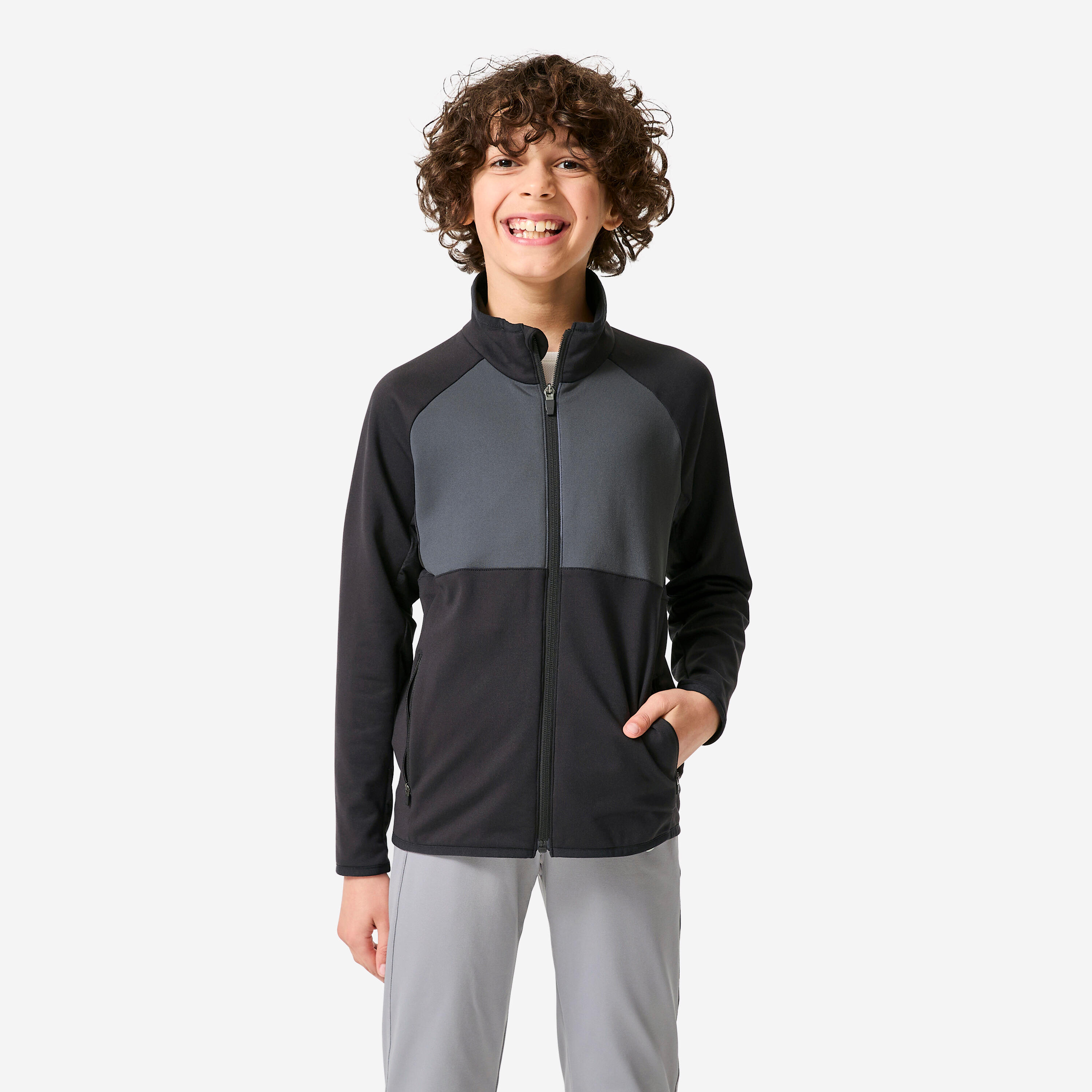 Trainingsjacke Kinder warm atmungsaktiv - schwarz/grau