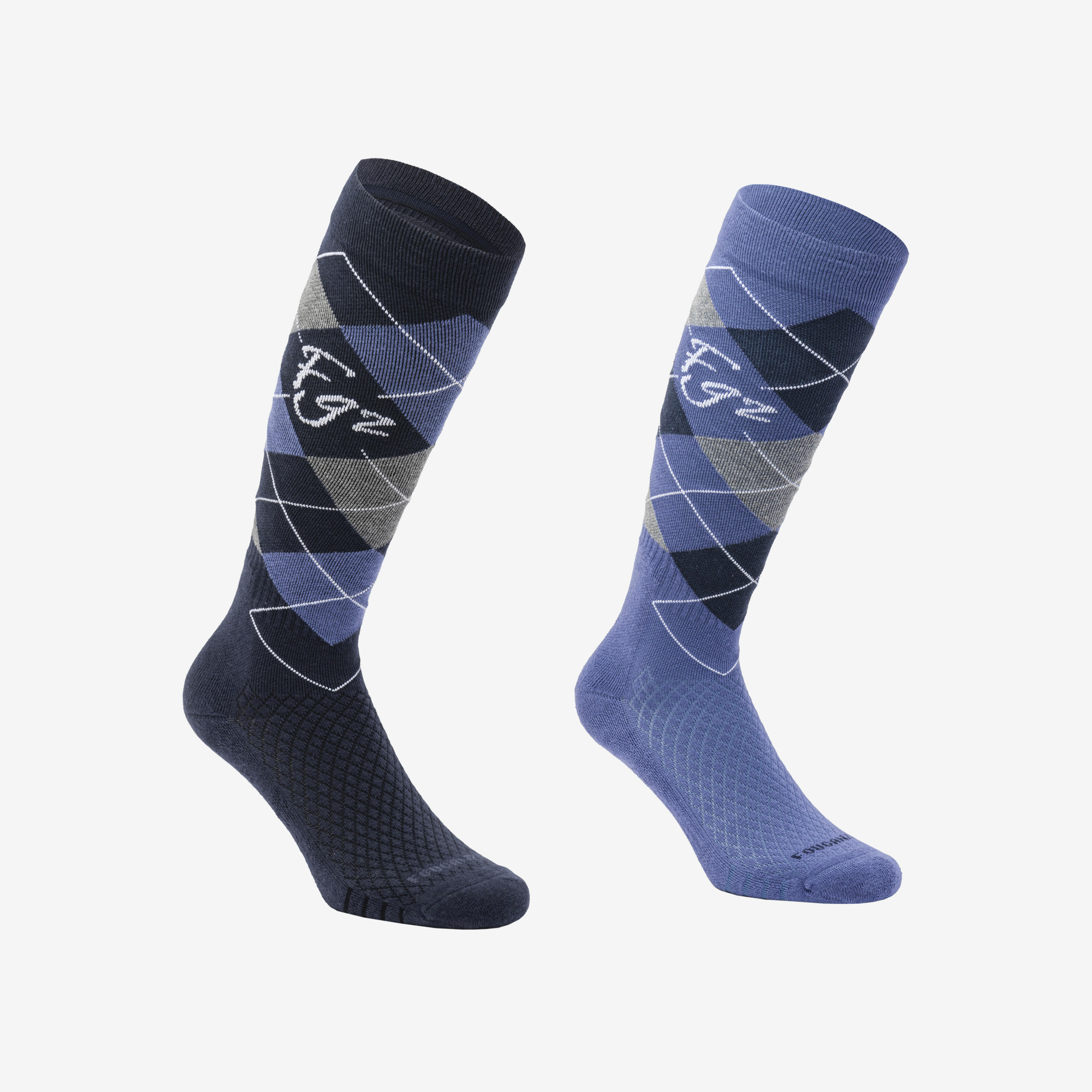 Reitsocken 500 Damen/Herren kariert blau/hellblau