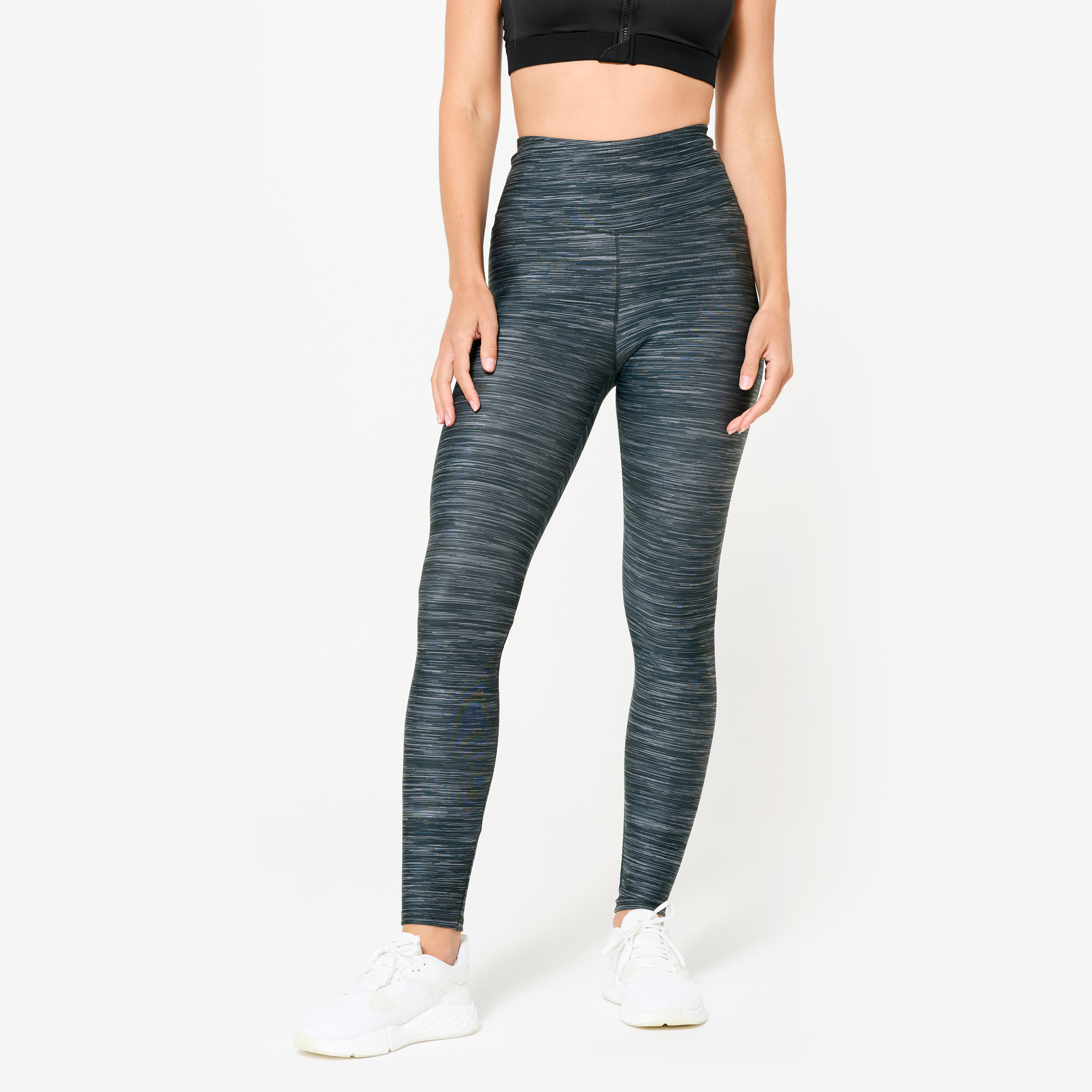 Leggings Damen hoher Taillenbund atmungsaktiv - graumeliert bedruckt