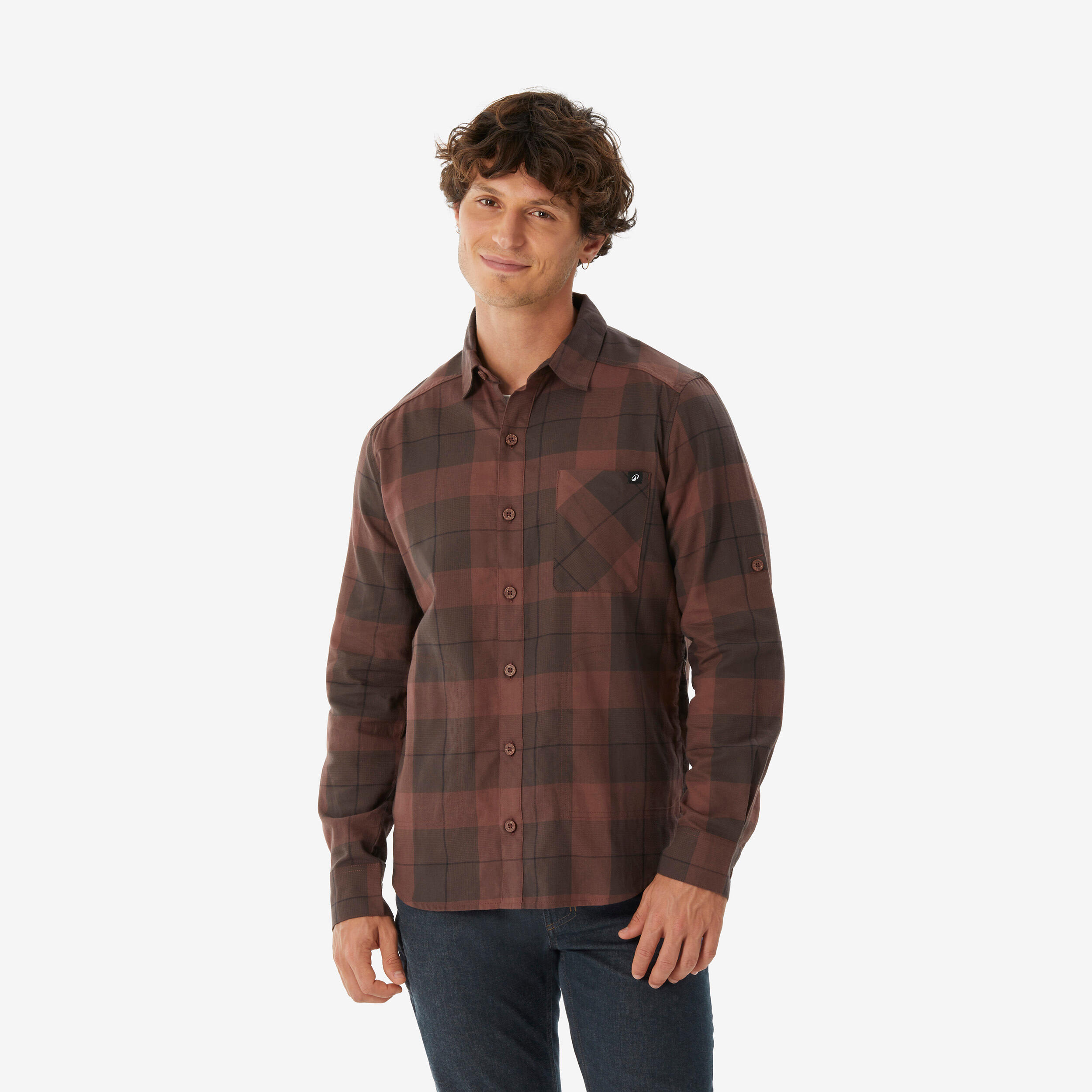 Trekkinghemd Herren langarm warm - Travel500 braun