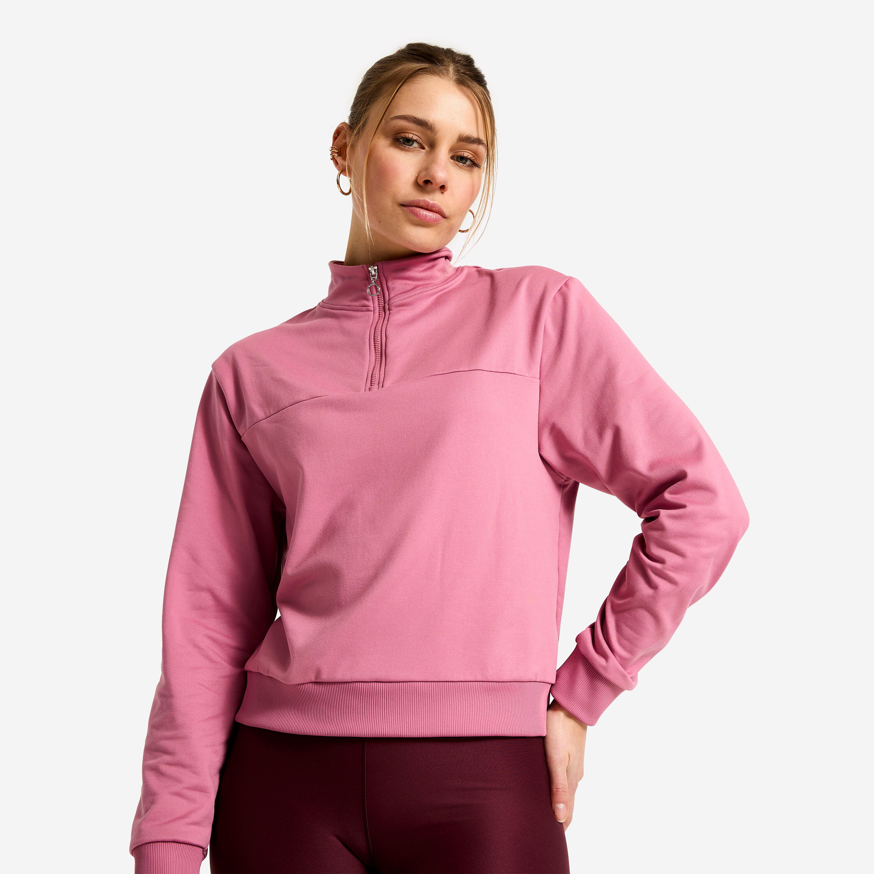 Sweatshirt Damen Reissverschlusskragen - rosa