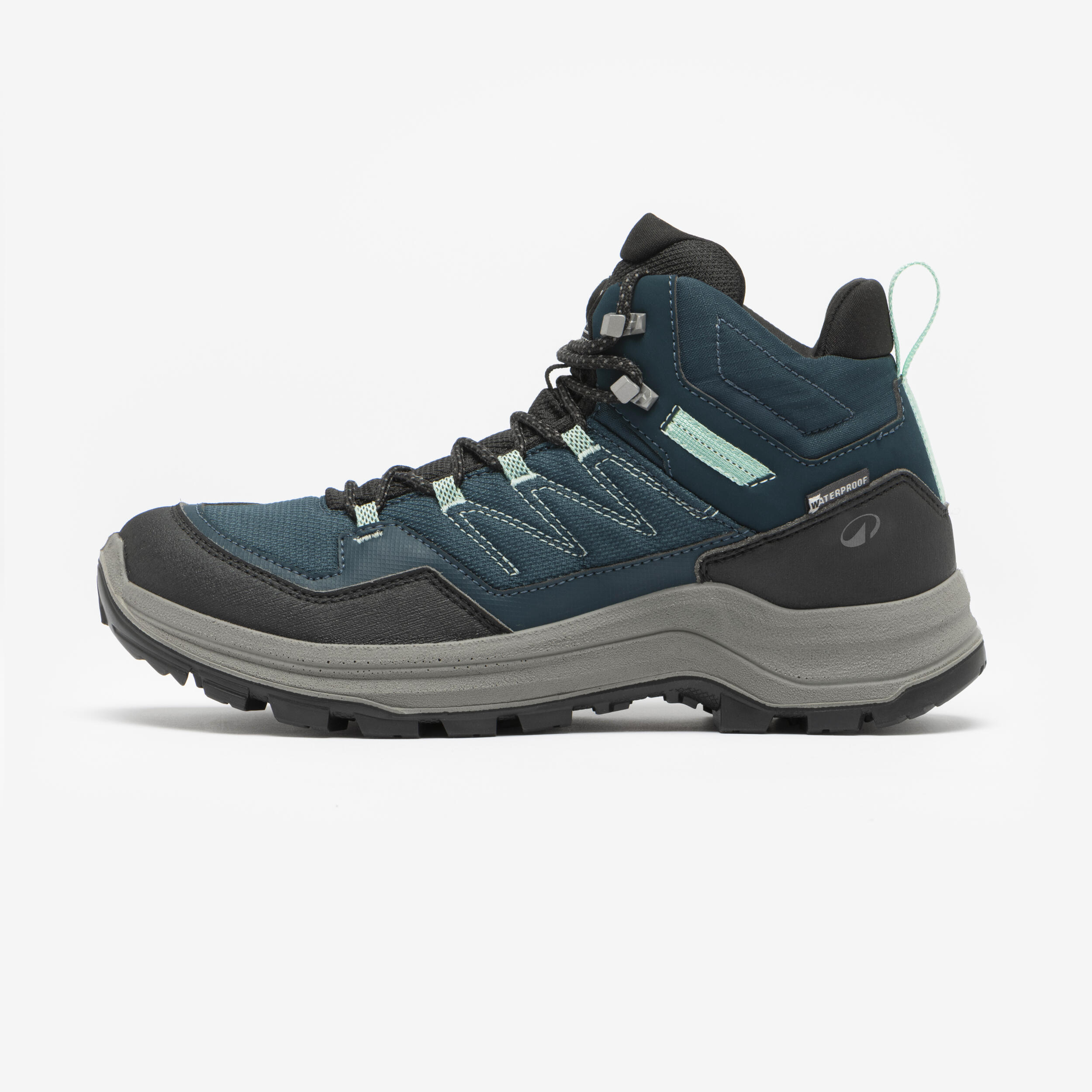 Wanderschuhe Damen hoch wasserdicht - MH100 grün/grau