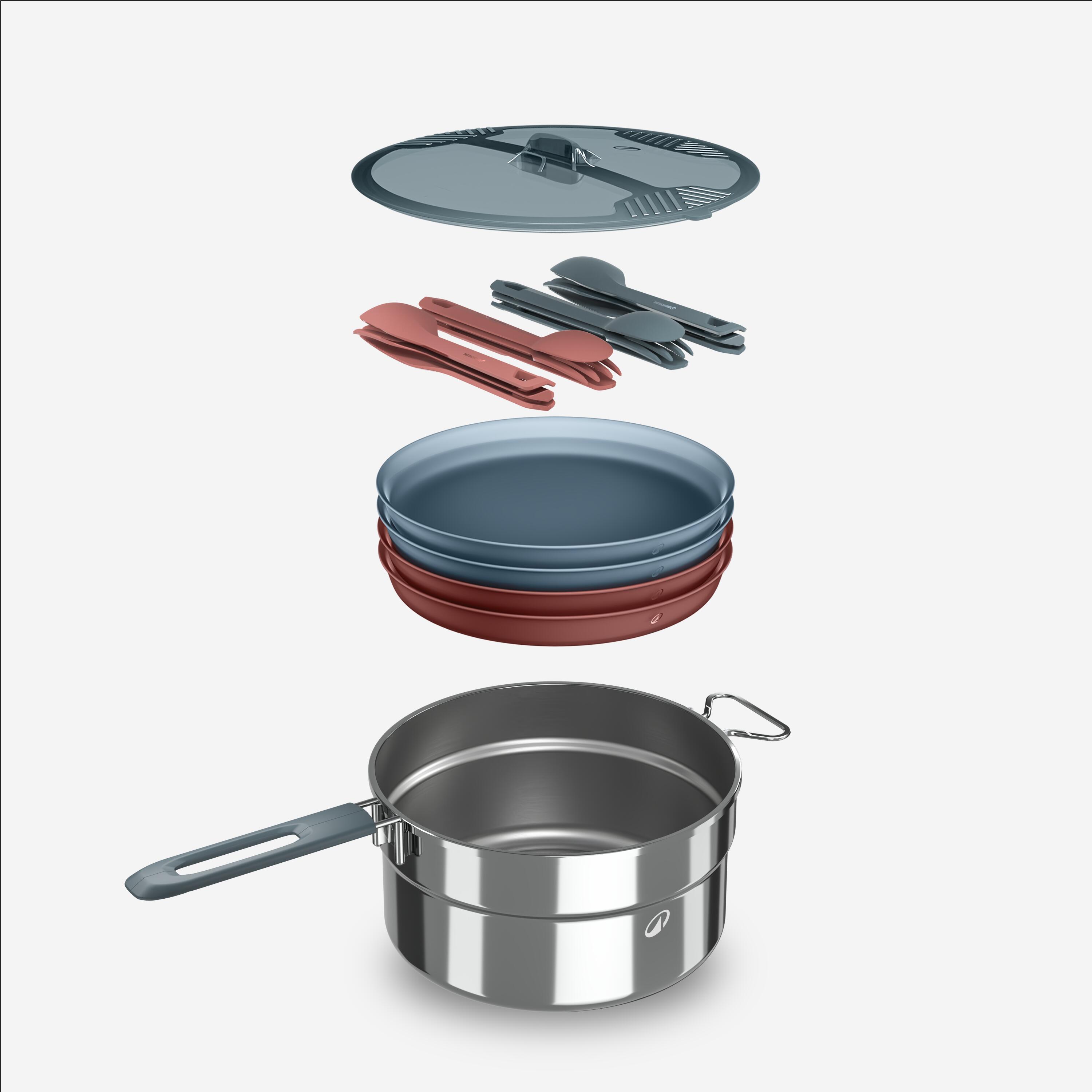 Kochset Edelstahl 18-teilig Camping - für 4 Personen