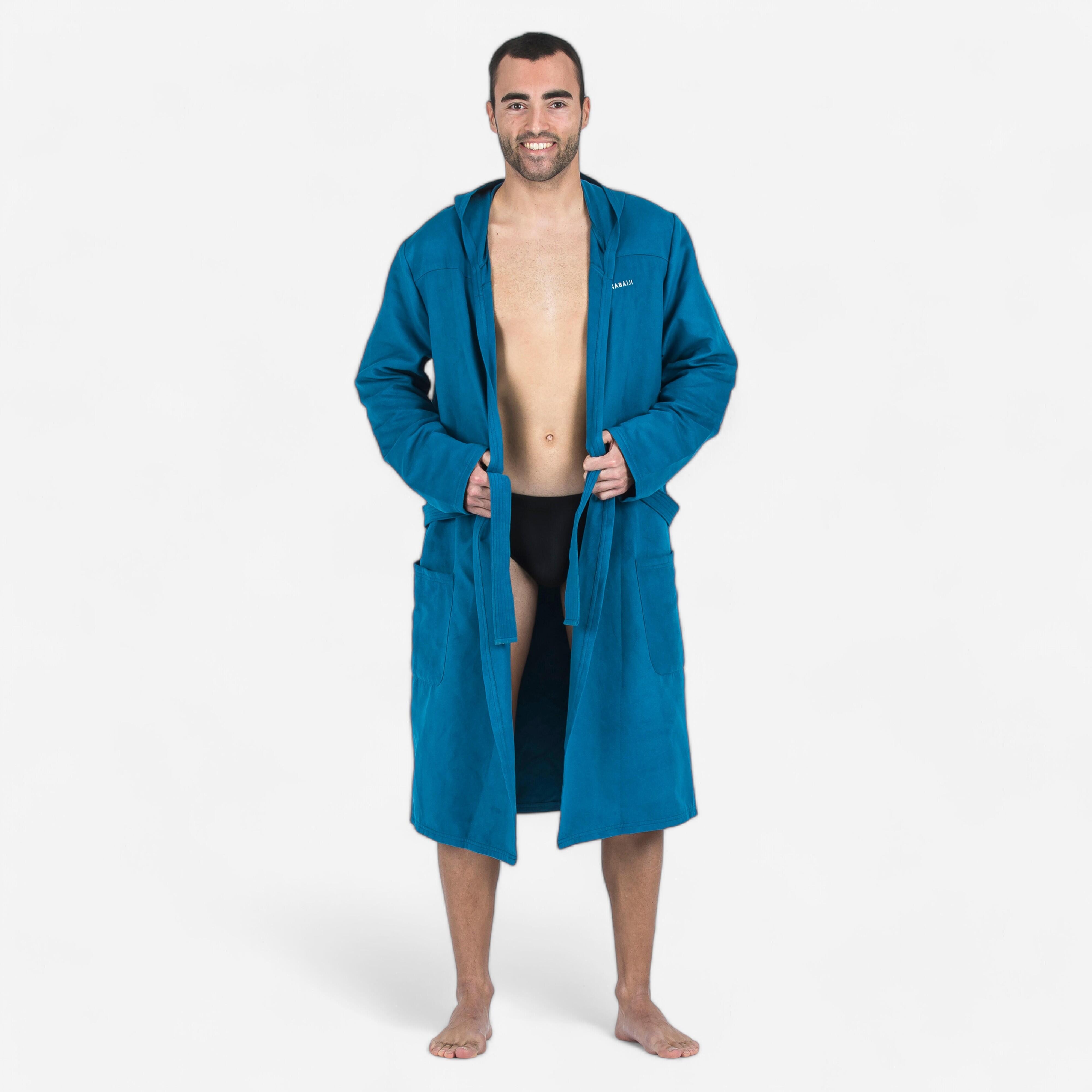 Bademantel Herren Kapuze Mikrofaser kompakt - preußischblau
