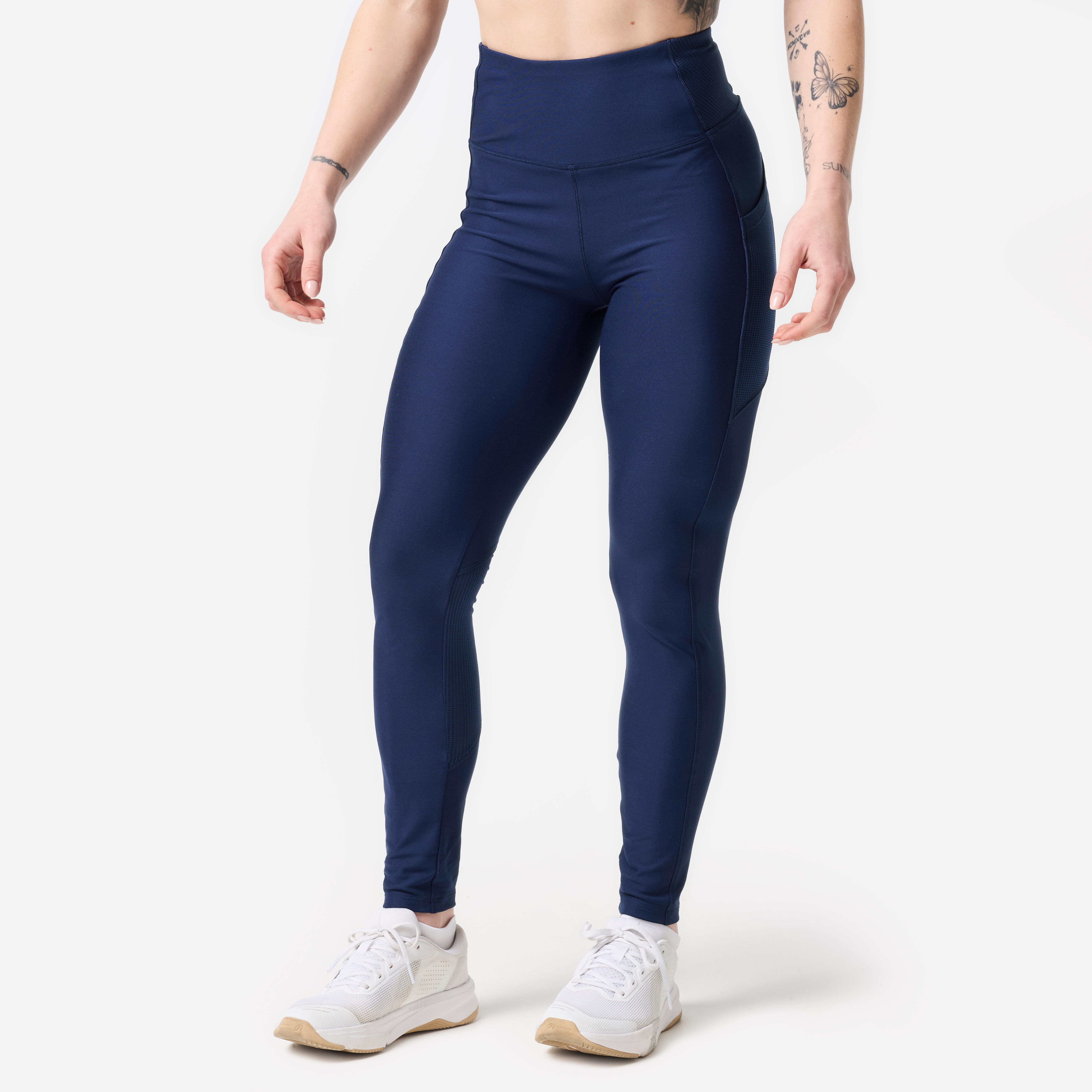 Leggings Damen mit Smartphonetasche atmungsaktiv - marineblau