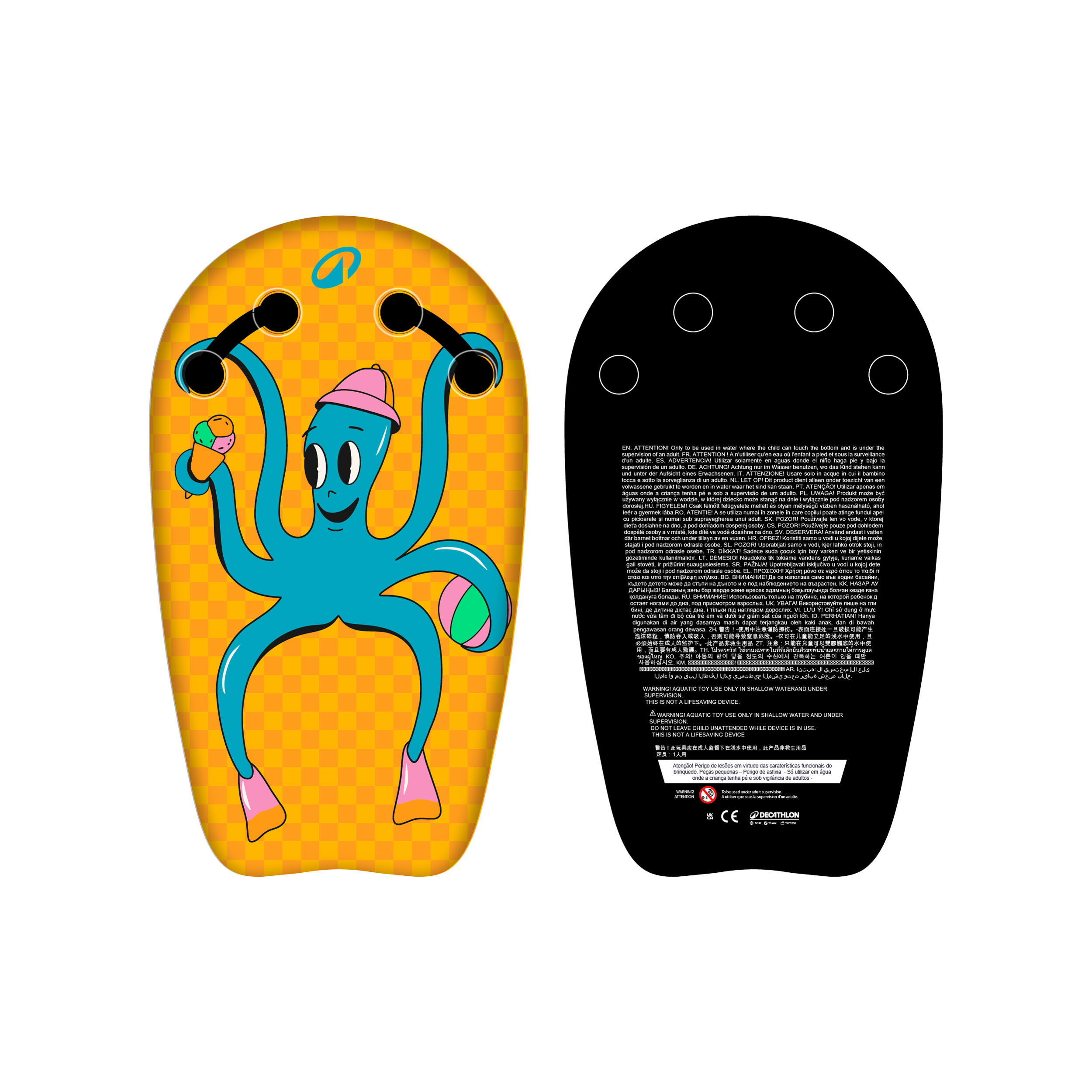 Bodyboard Kinder 4–8 Jahre mit Griffen Bodyatu Poulpy gelb