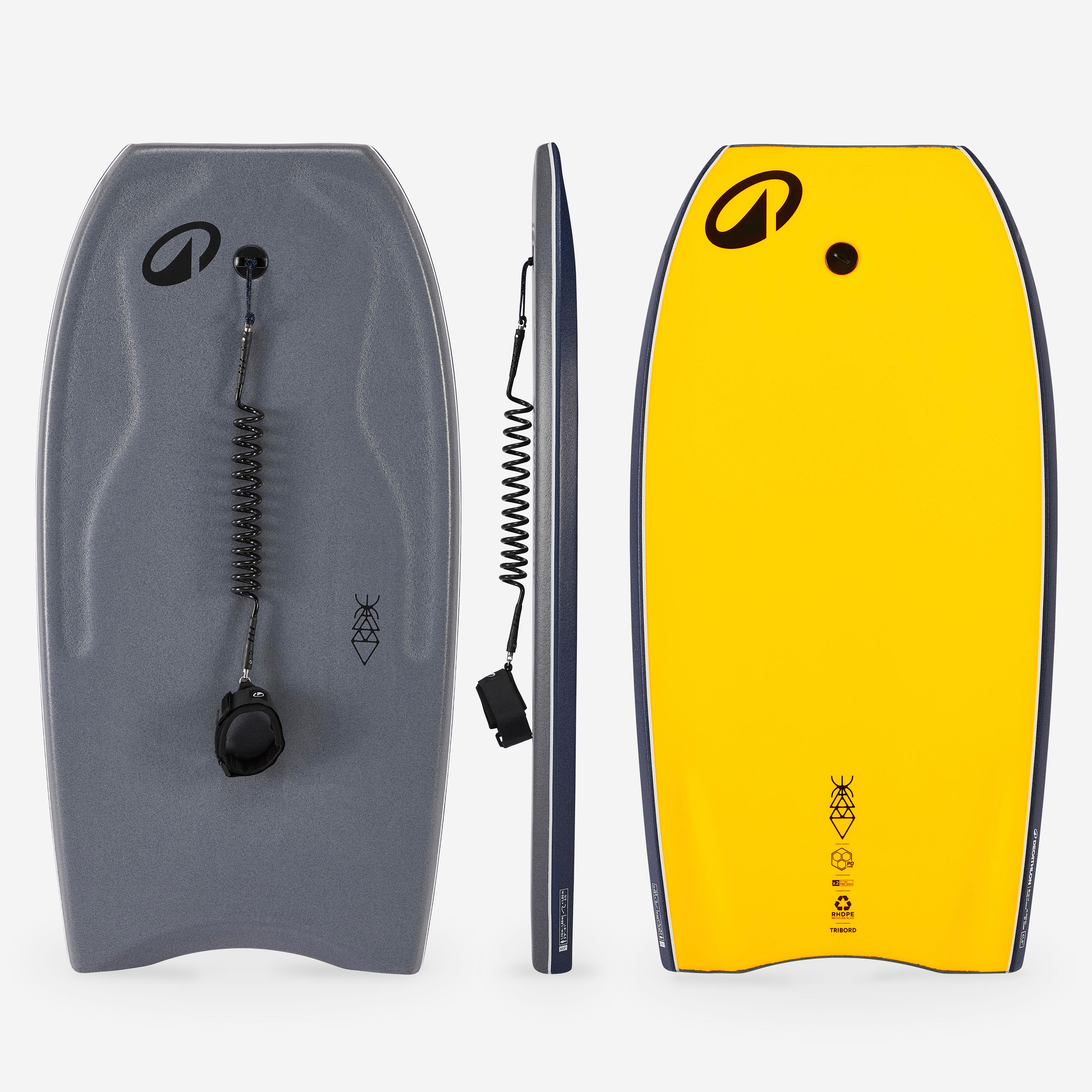 Bodyboard Fortgeschrittene Double Stringer 500 grau/gelb