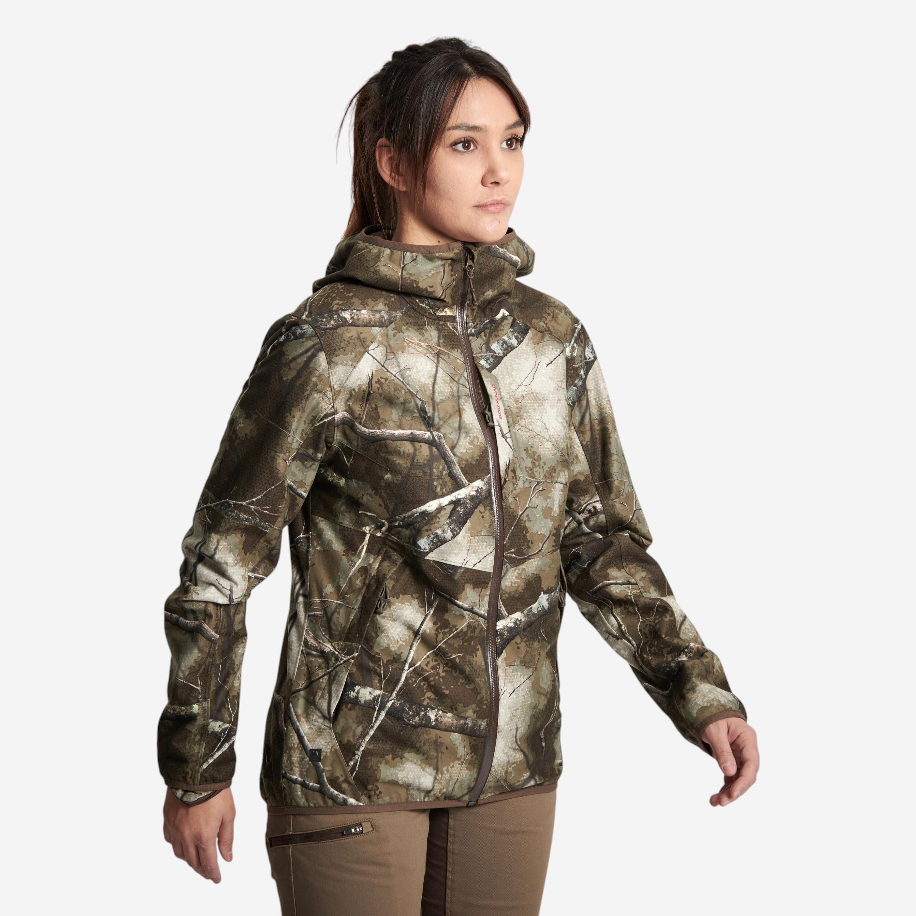 Jagdjacke Regenjacke 500 Damen geräuscharm Camouflage