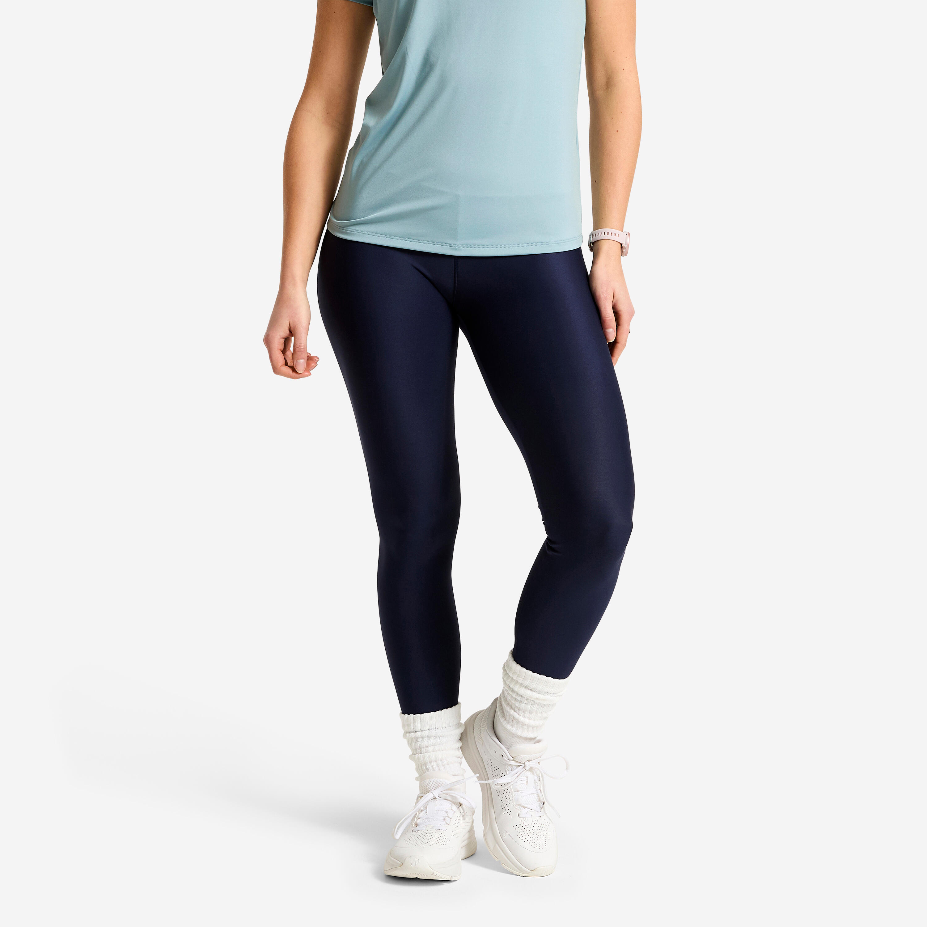 Leggings Damen hoher Bund atmungsaktiv - dunkelblau