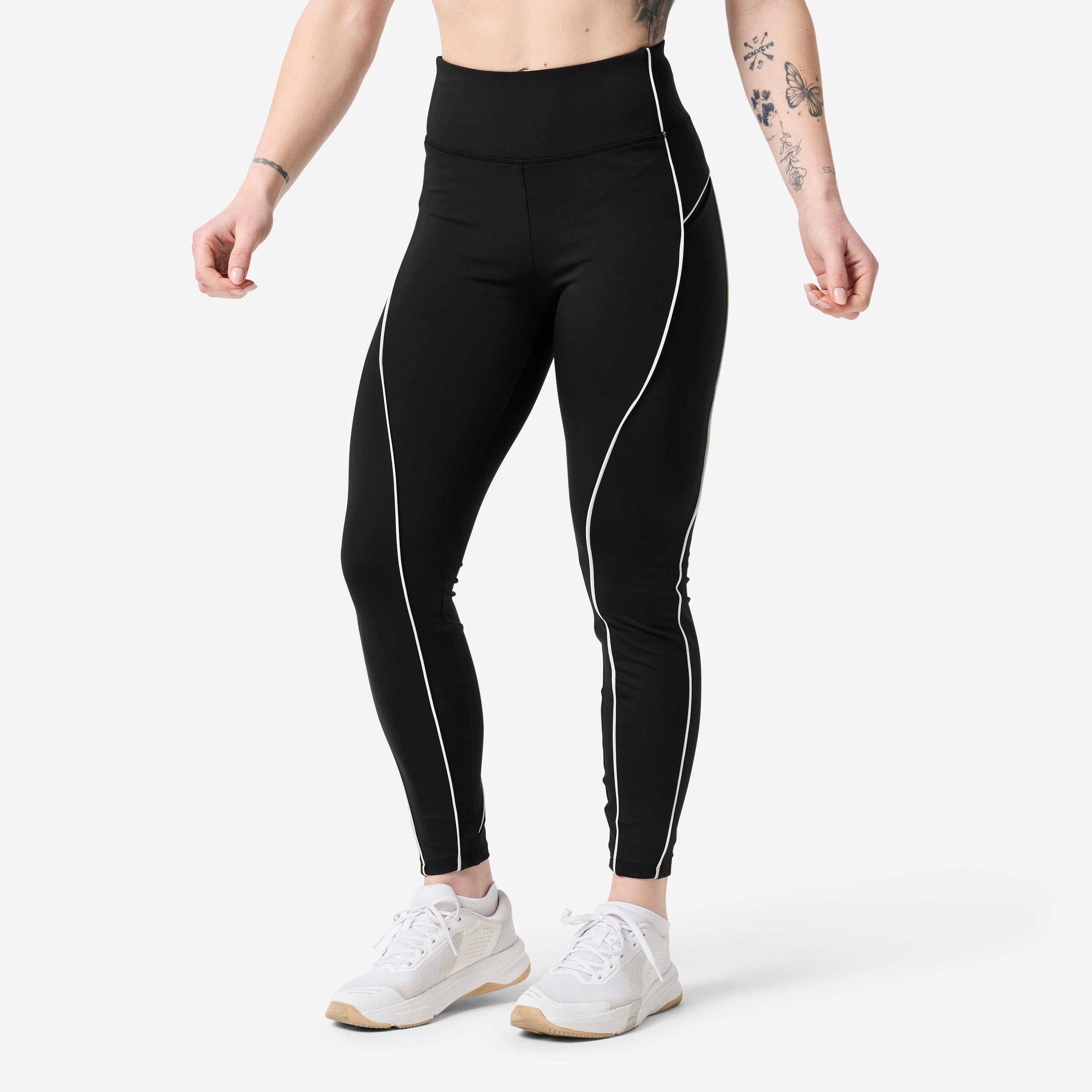 Leggings Damen hoher Taillenbund - schwarz/weiß