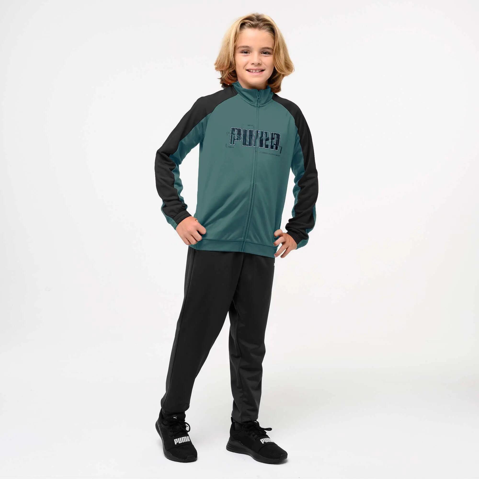 Trainingsanzug Kinder Polyester - grün/schwarz