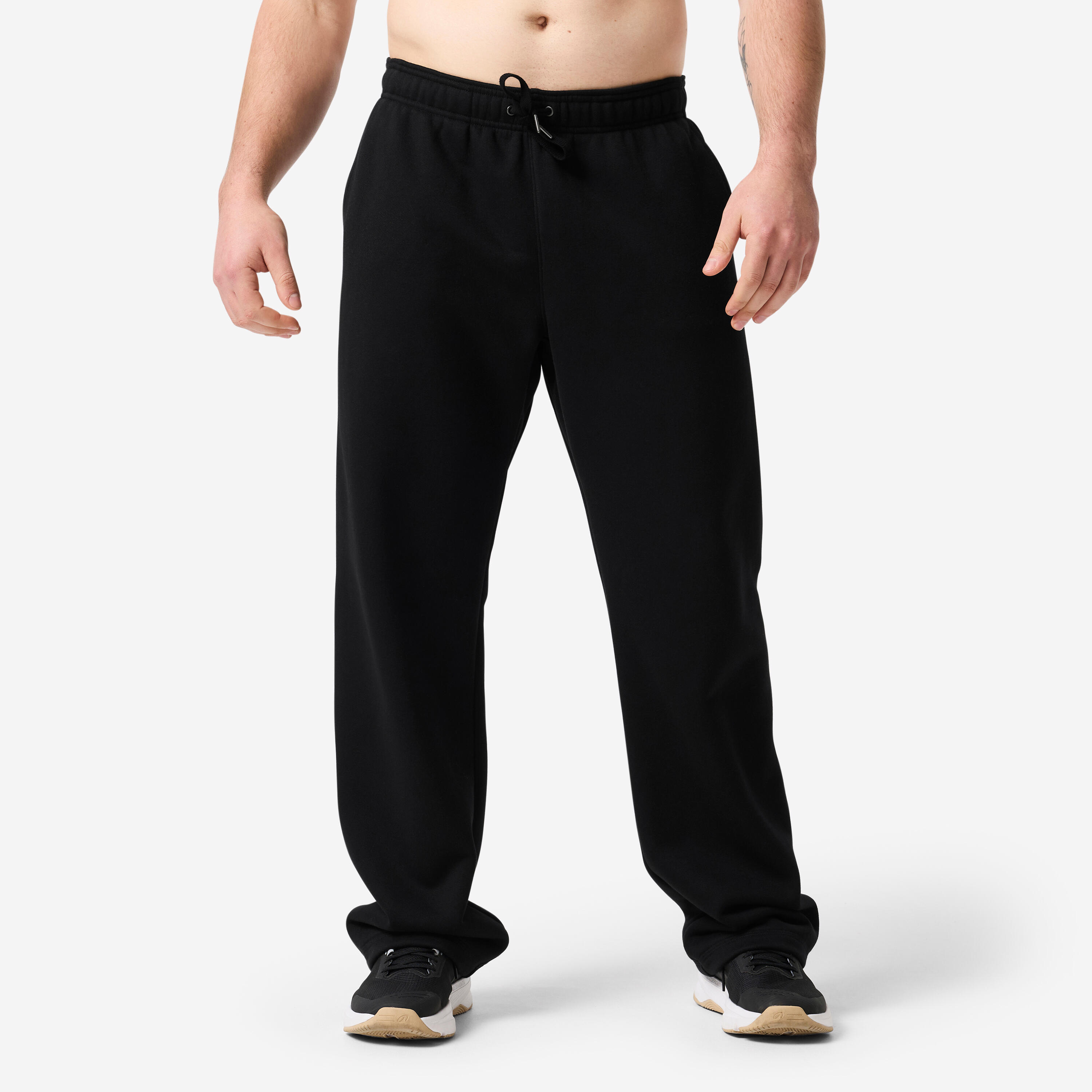 Trainingshose Herren Krafttraining gerader Schnitt atmungsaktiv - schwarz